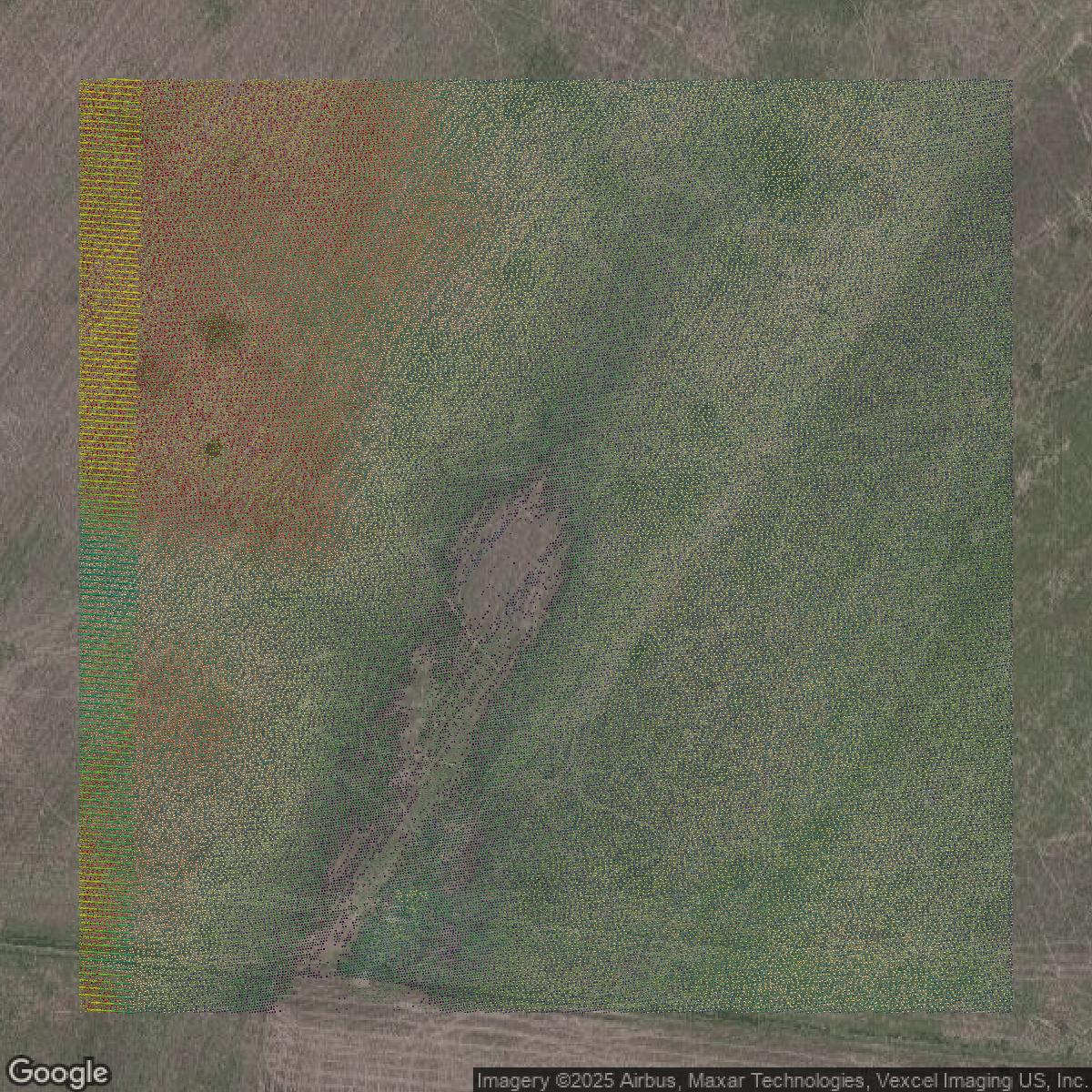 This image shows a LiDAR point cloud in St. Louis County created using GIS data in Equator.