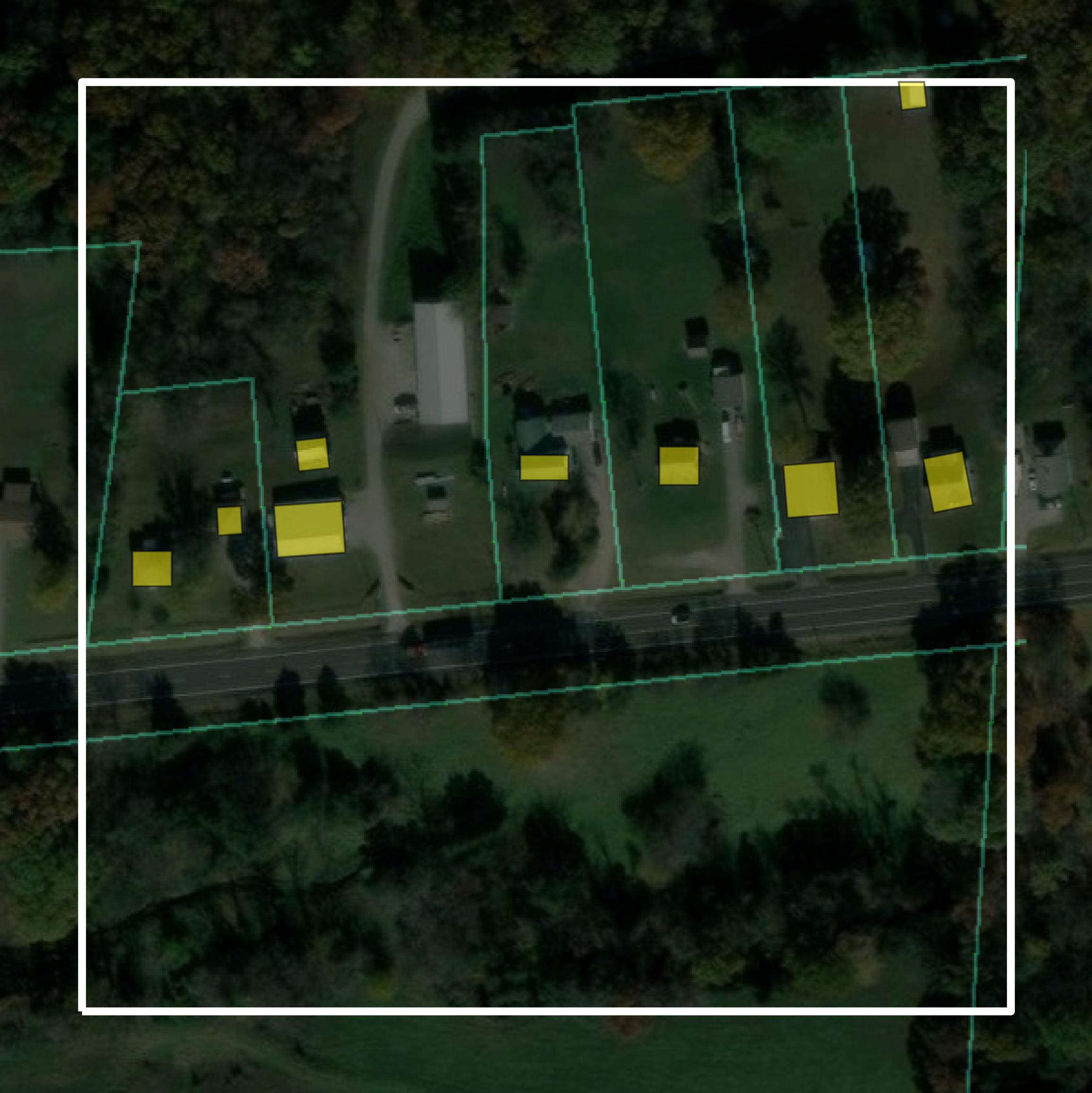 This image shows parcel and building data in Ste. Genevieve County created using GIS data in Equator.