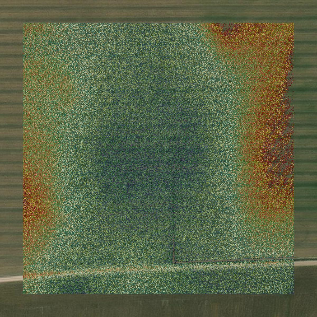 This image shows a LiDAR point cloud in Ste. Genevieve County created using GIS data in Equator.