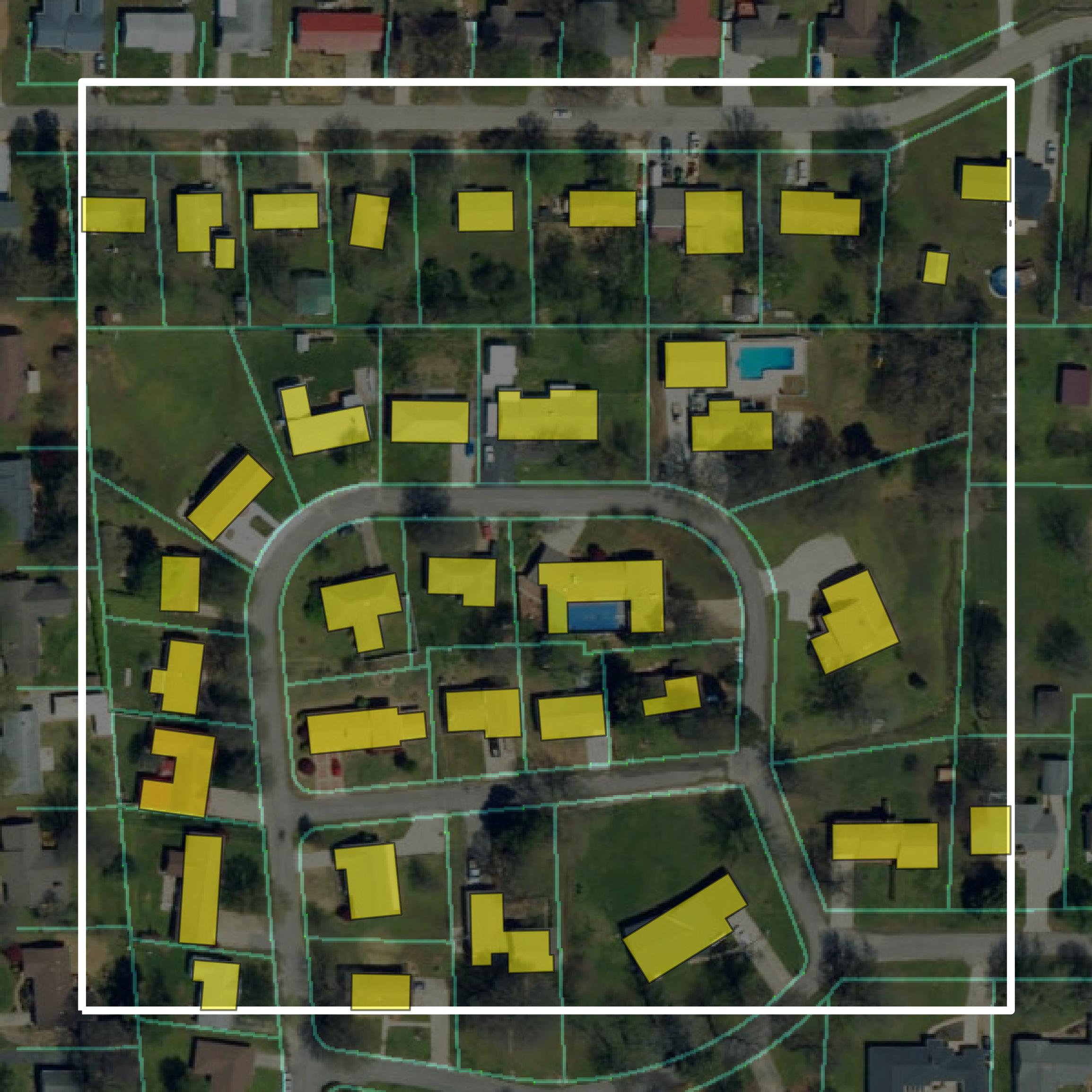 This image shows parcel and building data in Stoddard County created using GIS data in Equator.