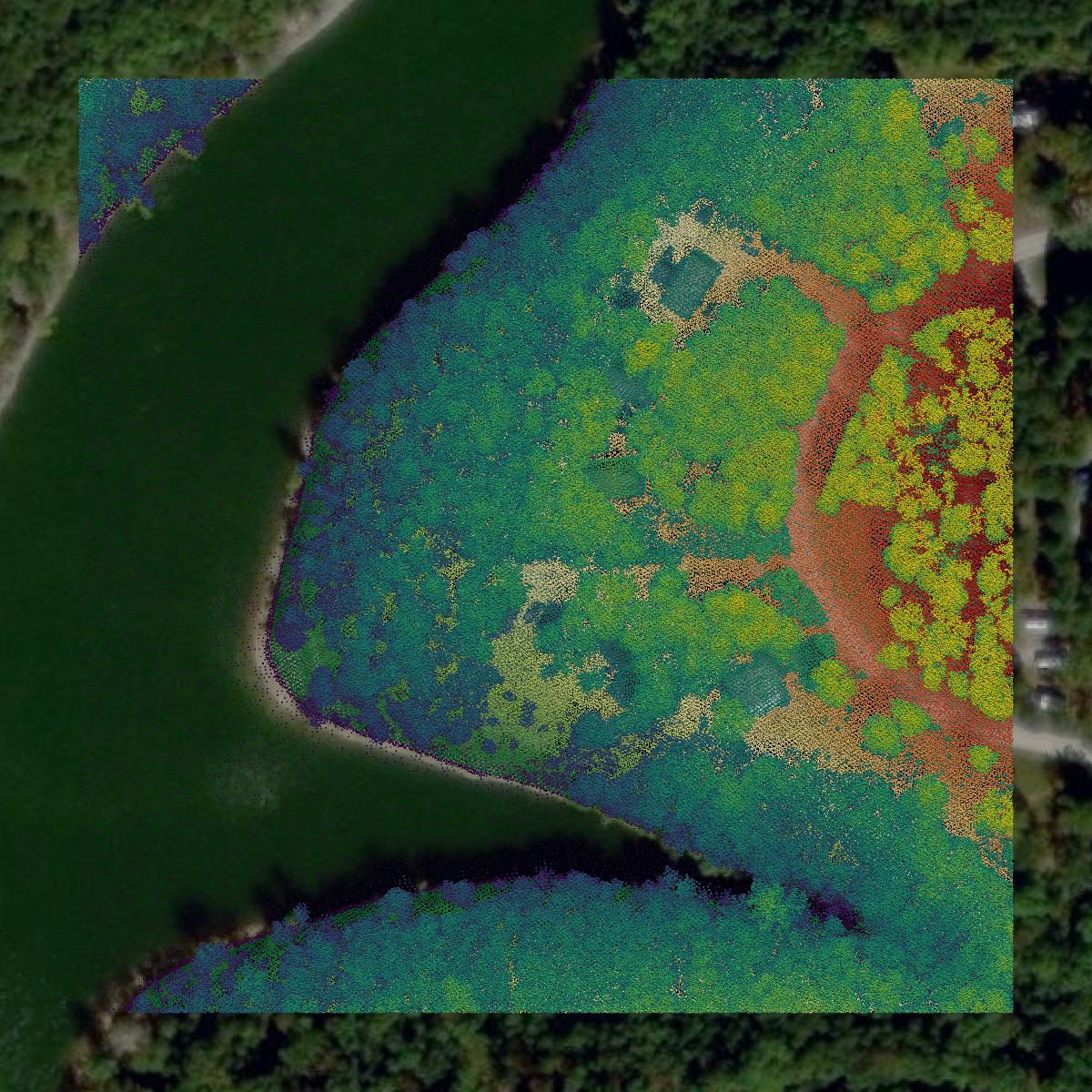 This image shows a LiDAR point cloud in Stone County created using GIS data in Equator.