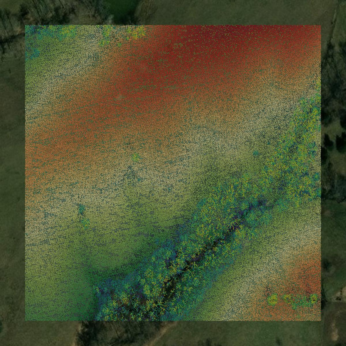This image shows a LiDAR point cloud in Sullivan County created using GIS data in Equator.