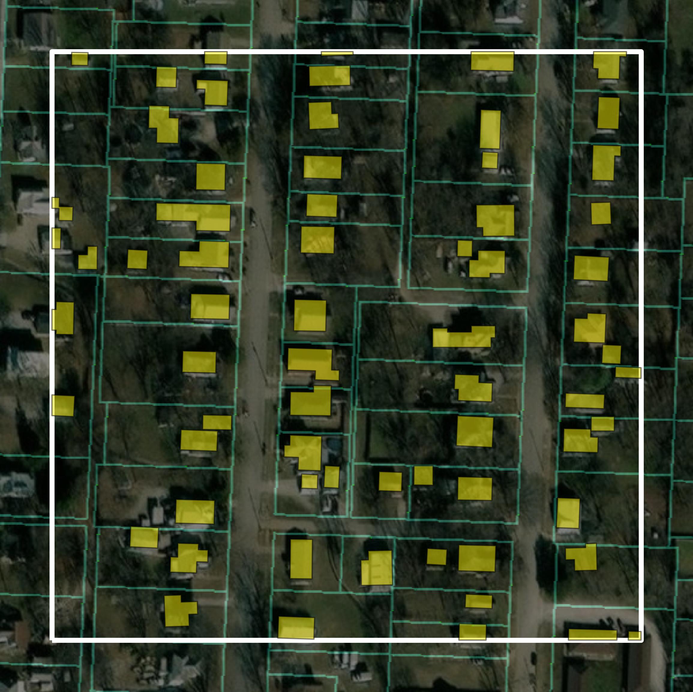 This image shows parcel and building data in Vernon County created using GIS data in Equator.