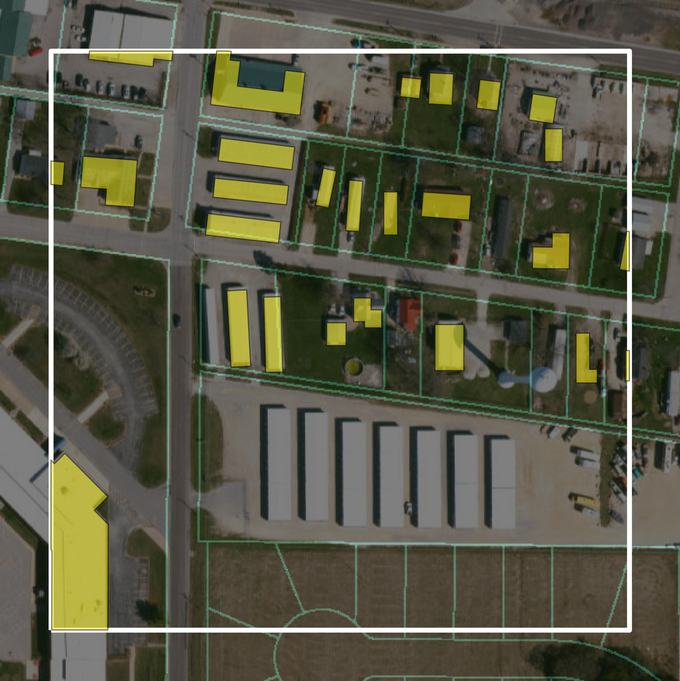 This image shows parcel and building data in Warren County created using GIS data in Equator.