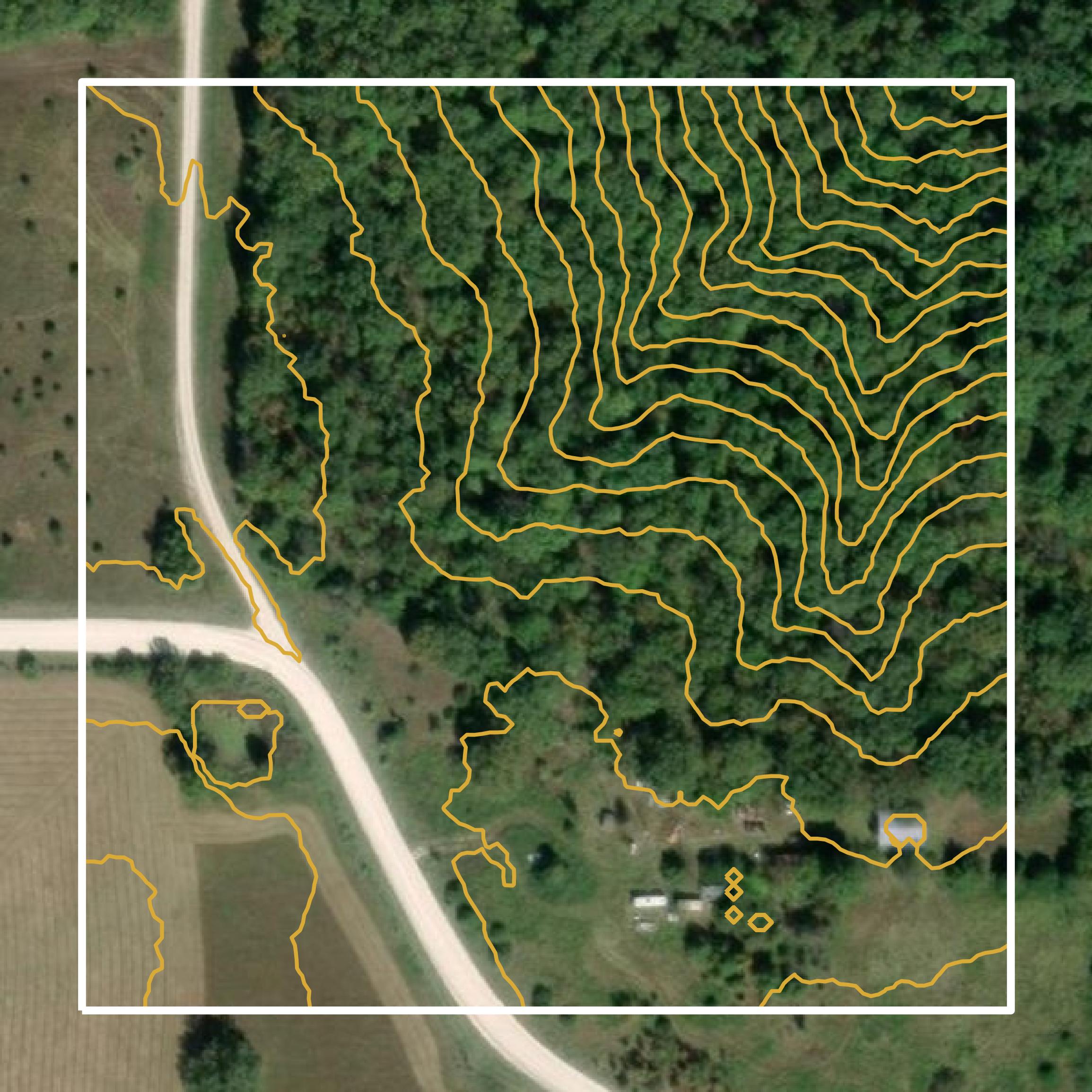 This image shows a contour map in Webster County created using GIS data in Equator.
