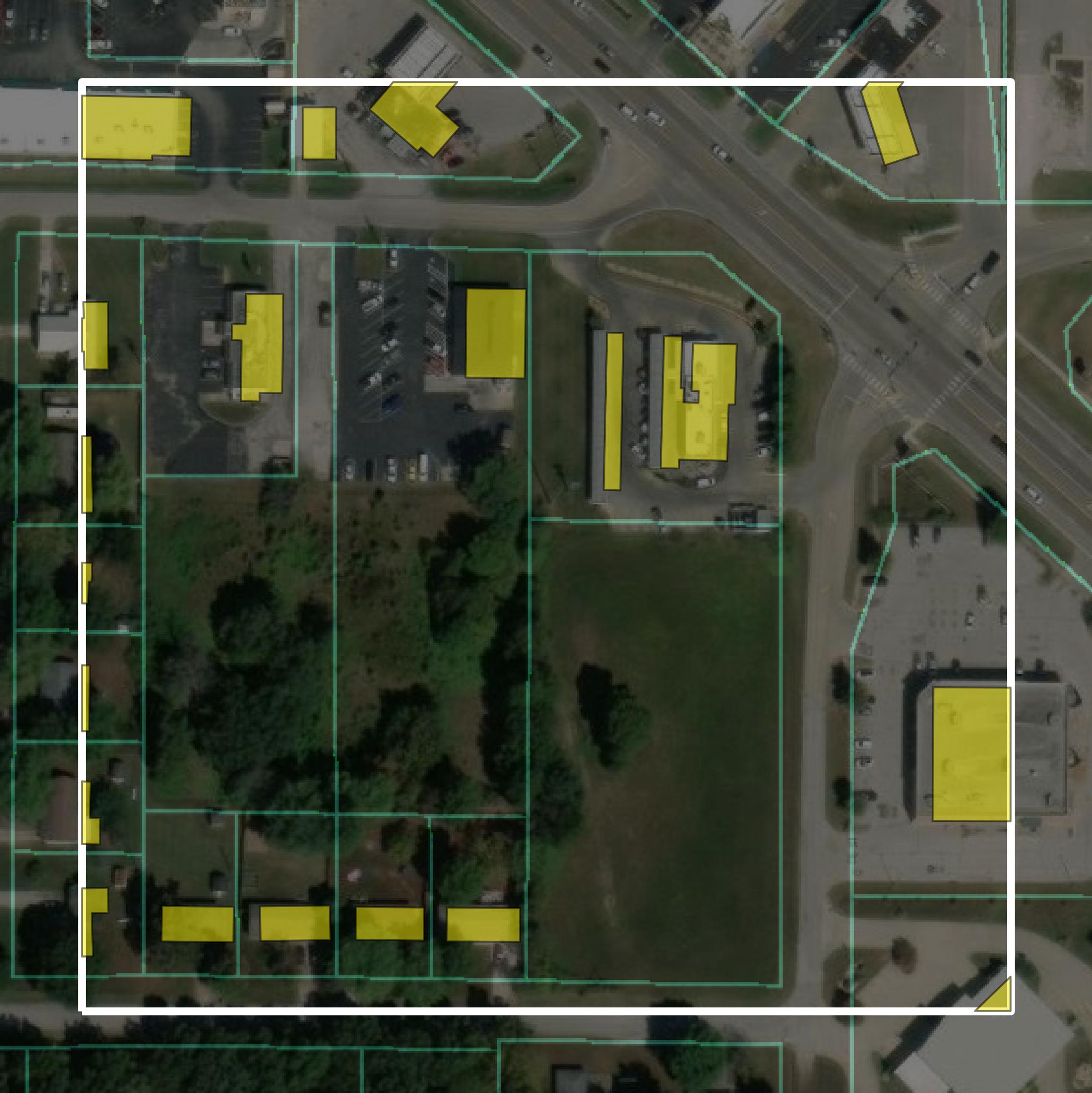 This image shows parcel and building data in Webster County created using GIS data in Equator.
