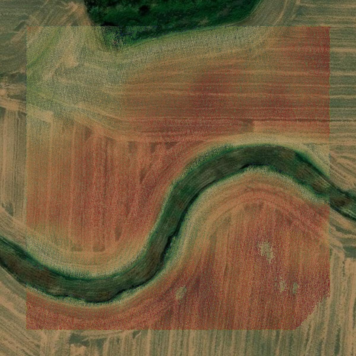 This image shows a LiDAR point cloud in Worth County created using GIS data in Equator.