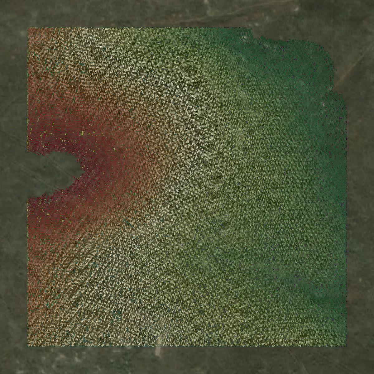 This image shows a LiDAR point cloud in Blaine County created using GIS data in Equator.