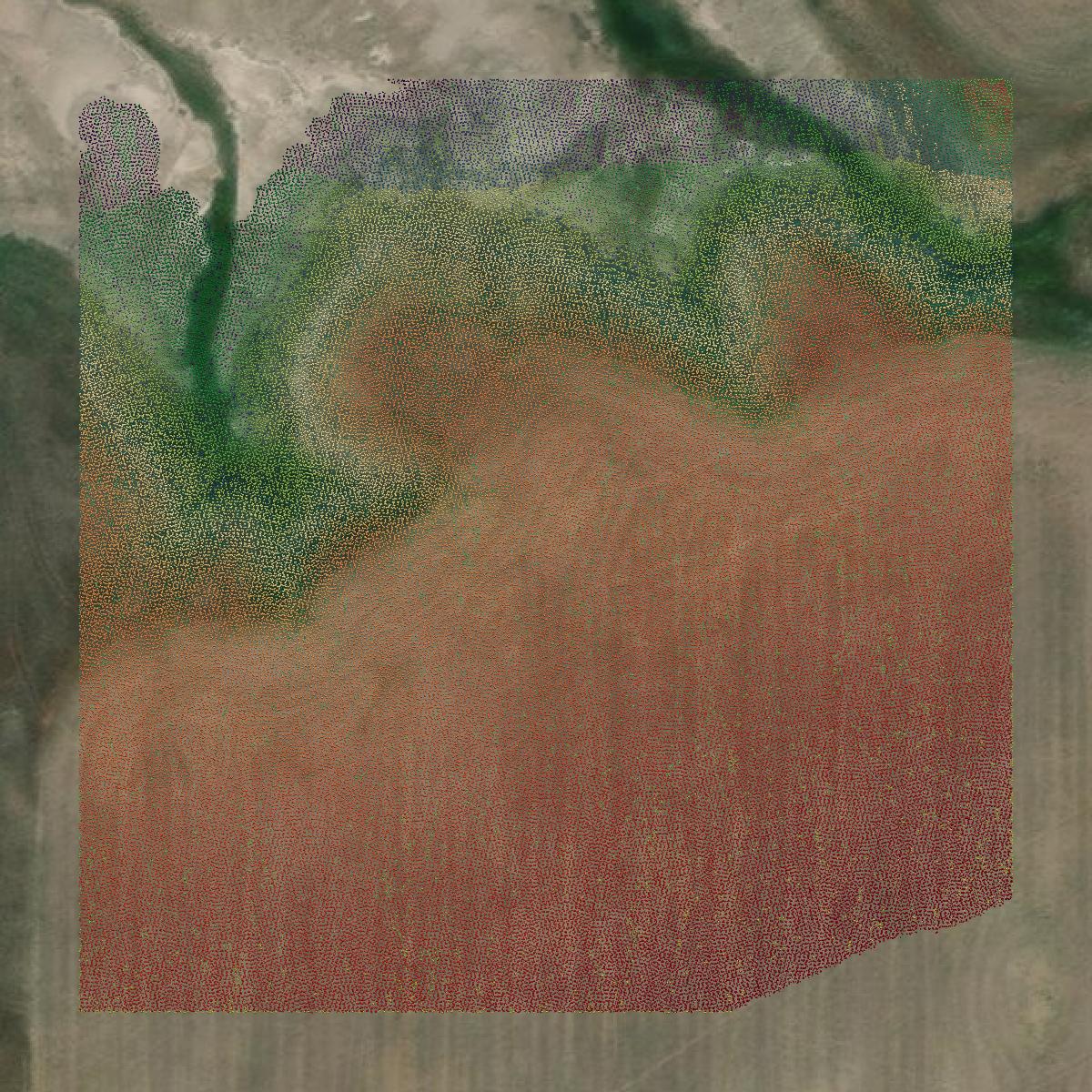 This image shows a LiDAR point cloud in Cascade County created using GIS data in Equator.