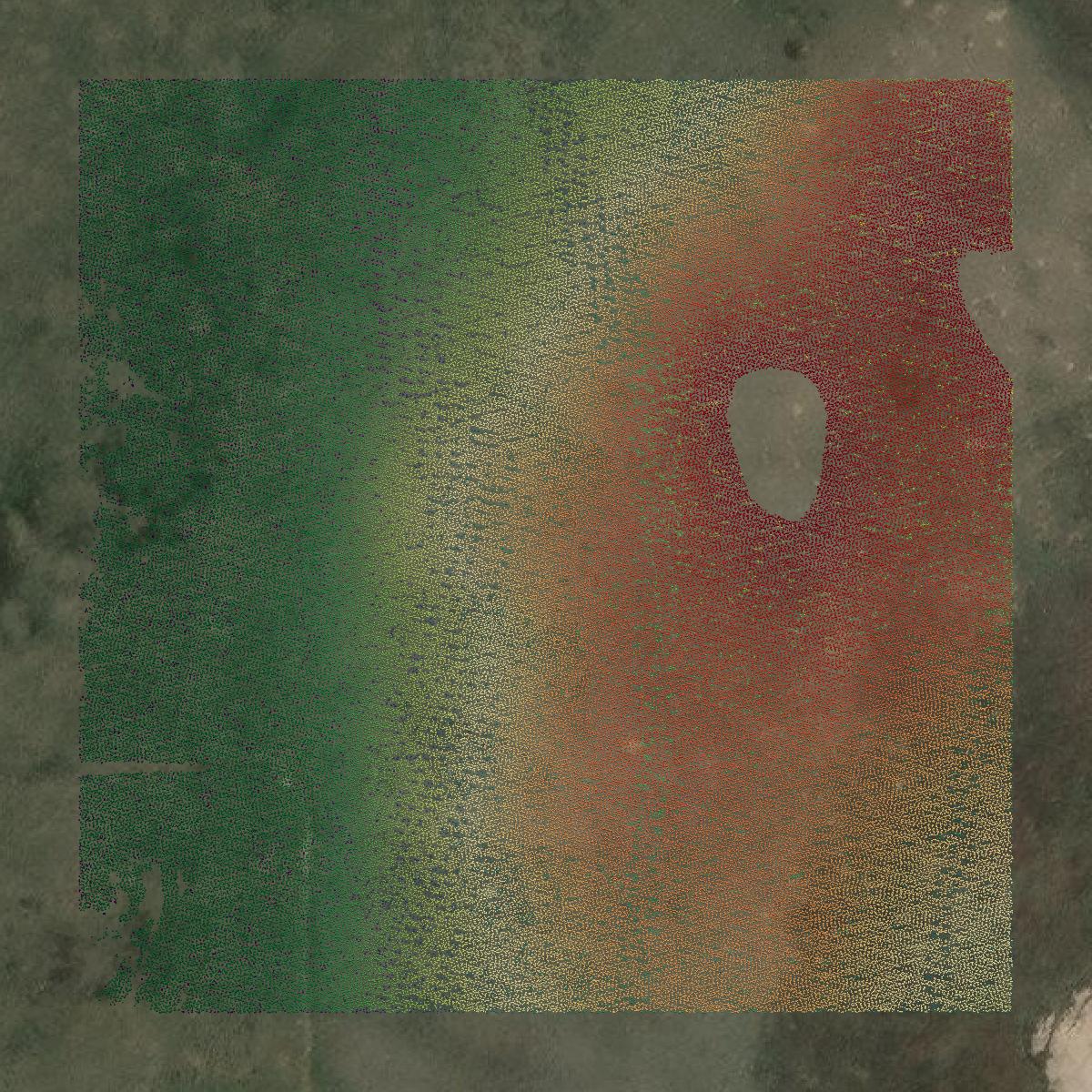 This image shows a LiDAR point cloud in Chouteau County created using GIS data in Equator.