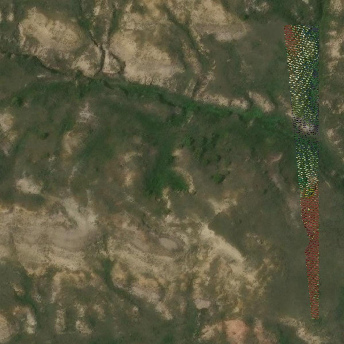 This image shows a LiDAR point cloud in Custer County created using GIS data in Equator.