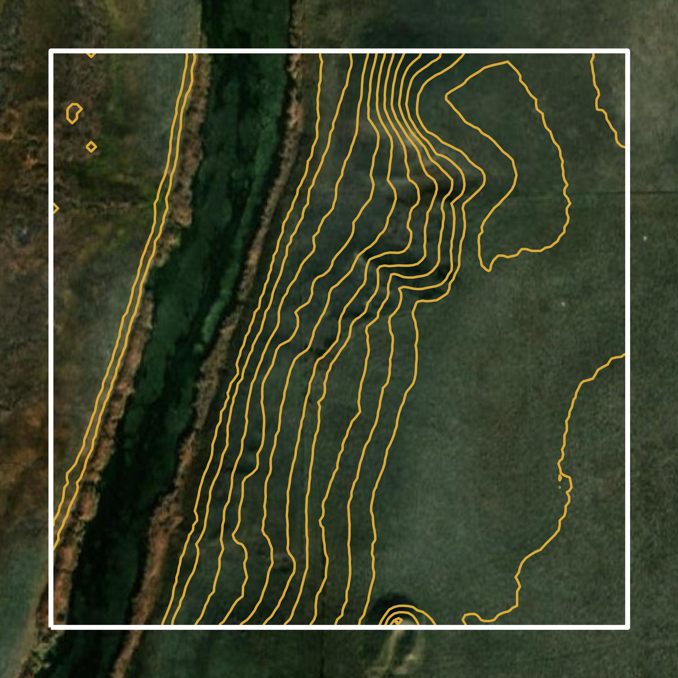 This image shows a contour map in Daniels County created using GIS data in Equator.