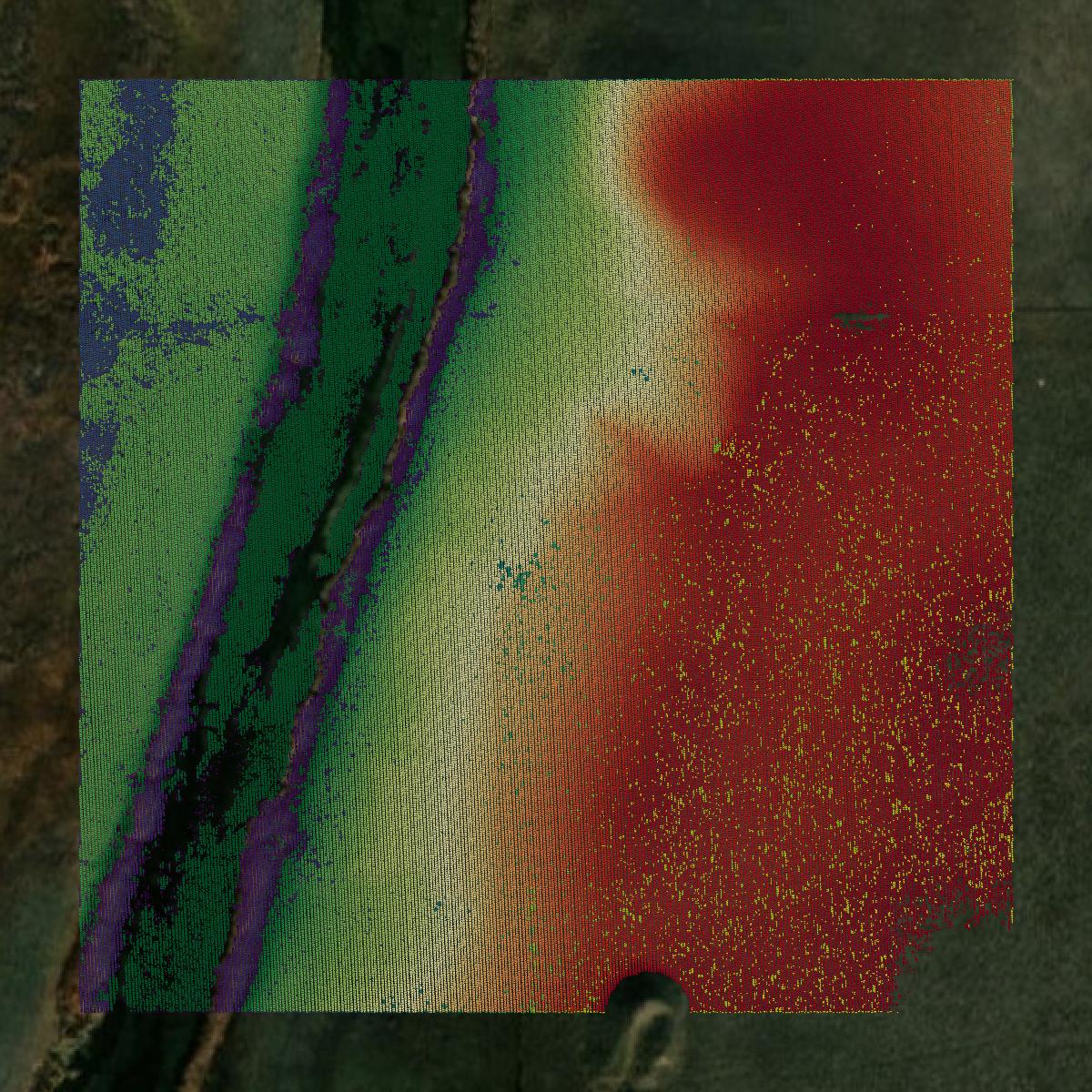 This image shows a LiDAR point cloud in Daniels County created using GIS data in Equator.