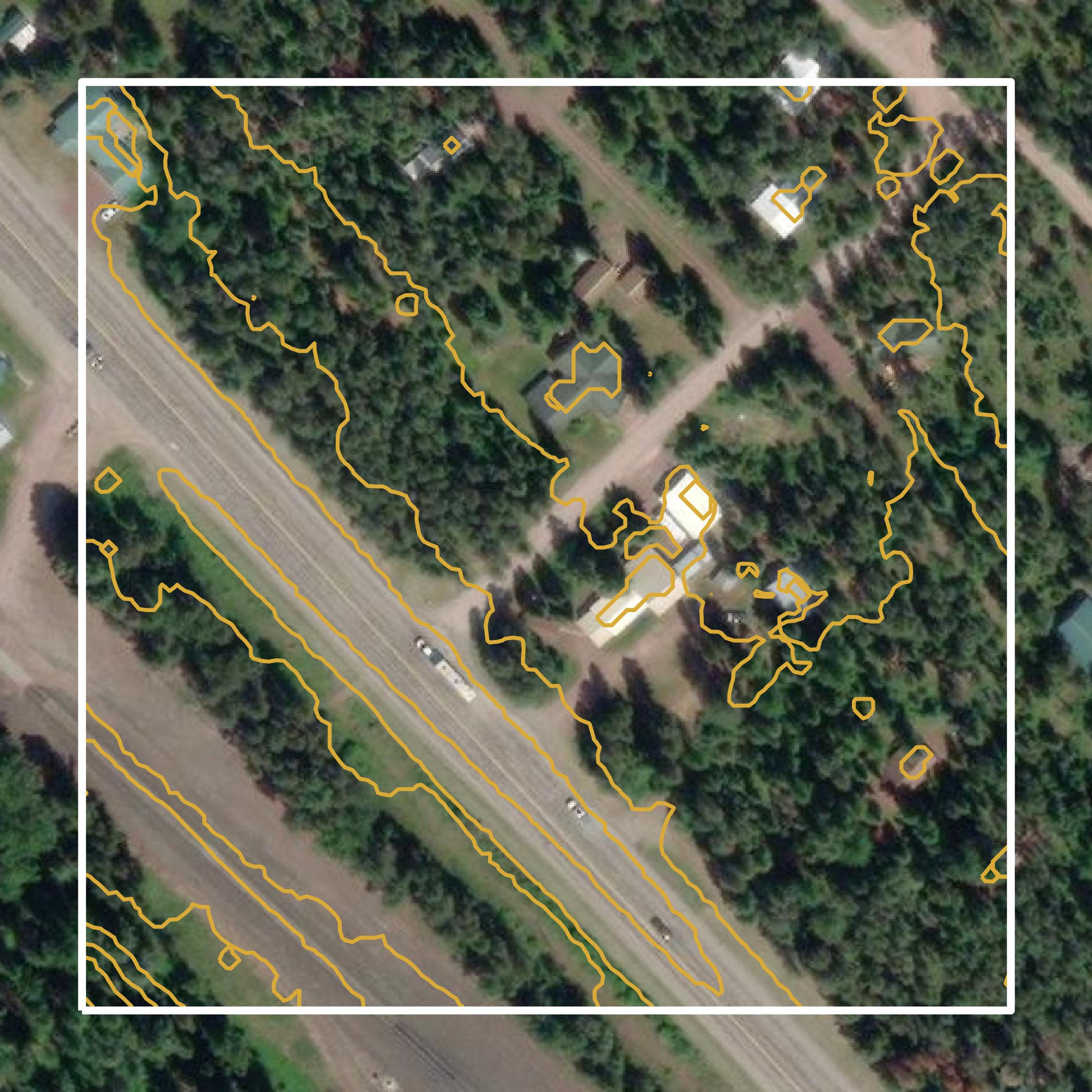 This image shows a contour map in Flathead County created using GIS data in Equator.