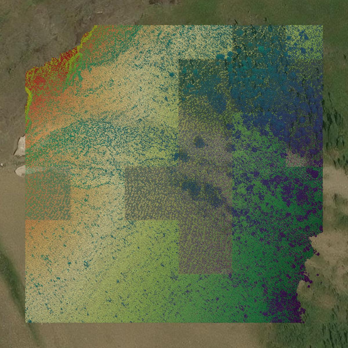 This image shows a LiDAR point cloud in Flathead County created using GIS data in Equator.