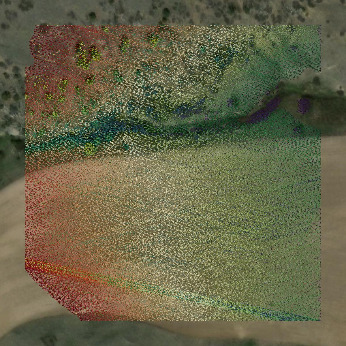 This image shows a LiDAR point cloud in Gallatin County created using GIS data in Equator.