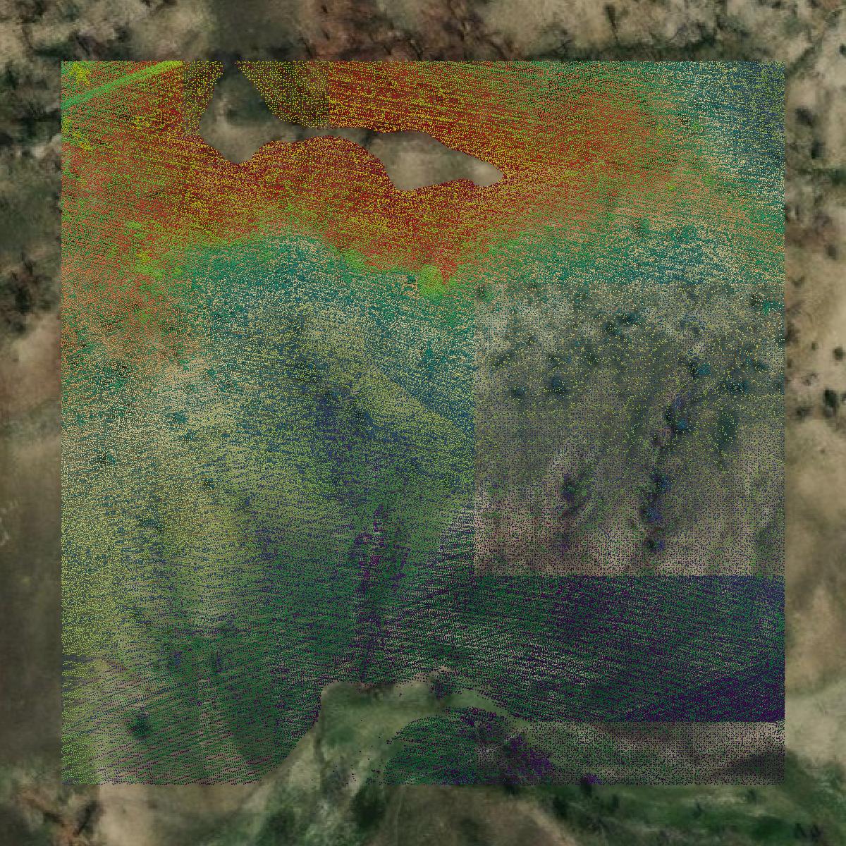 This image shows a LiDAR point cloud in Garfield County created using GIS data in Equator.