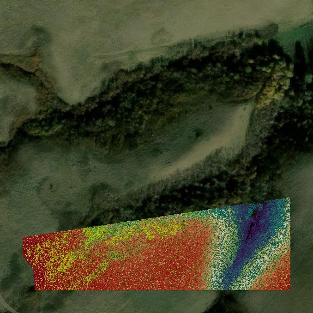 This image shows a LiDAR point cloud in Hill County created using GIS data in Equator.