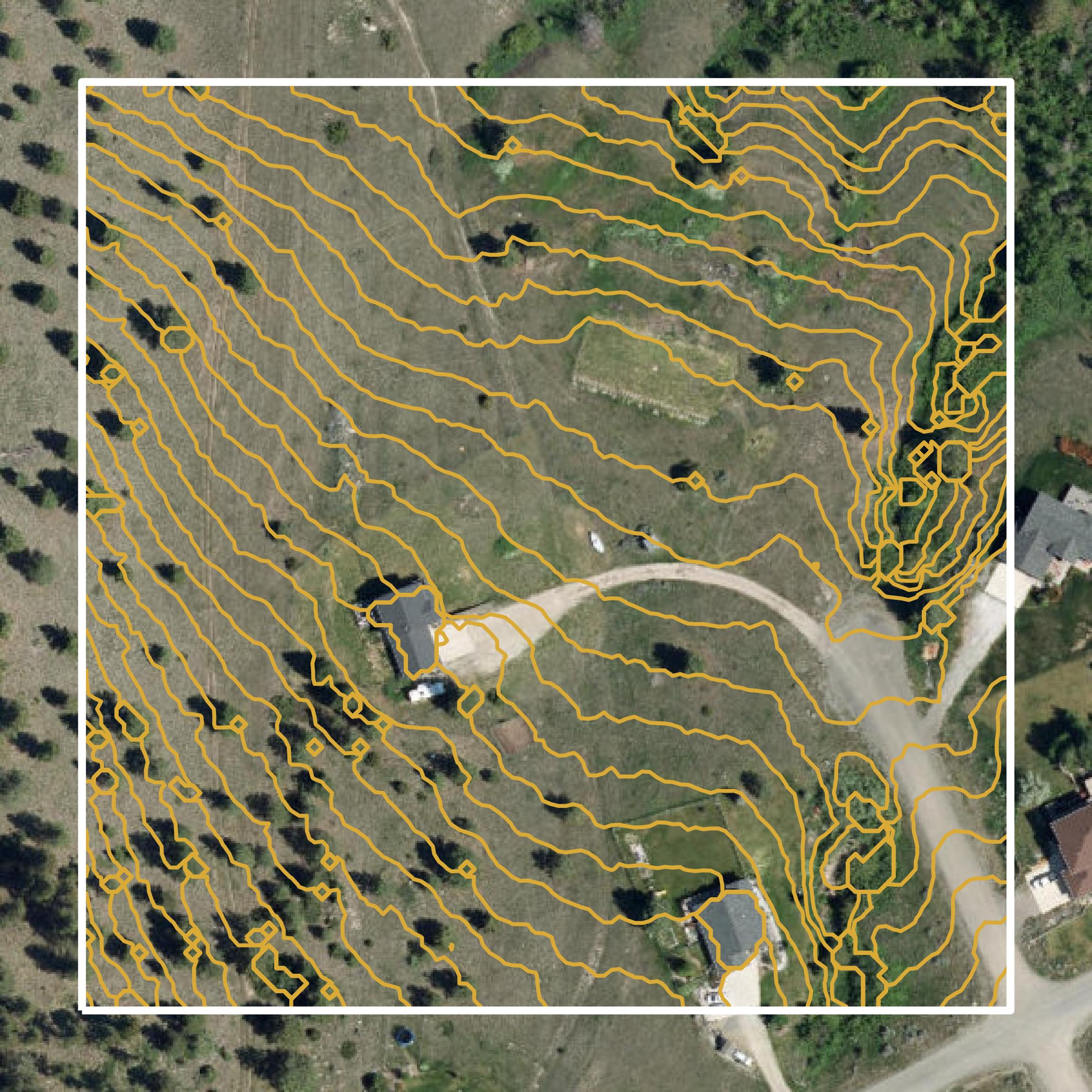 This image shows a contour map in Jefferson County created using GIS data in Equator.