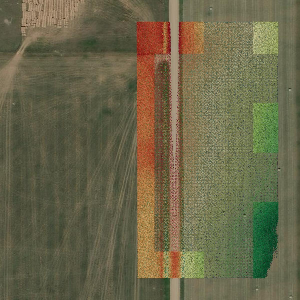 This image shows a LiDAR point cloud in Judith Basin County created using GIS data in Equator.
