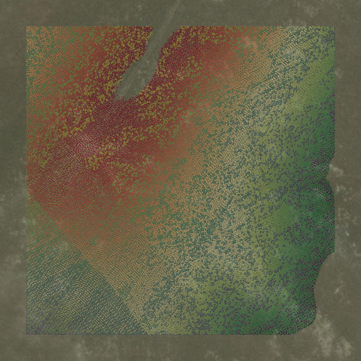This image shows a LiDAR point cloud in Lewis and Clark County created using GIS data in Equator.