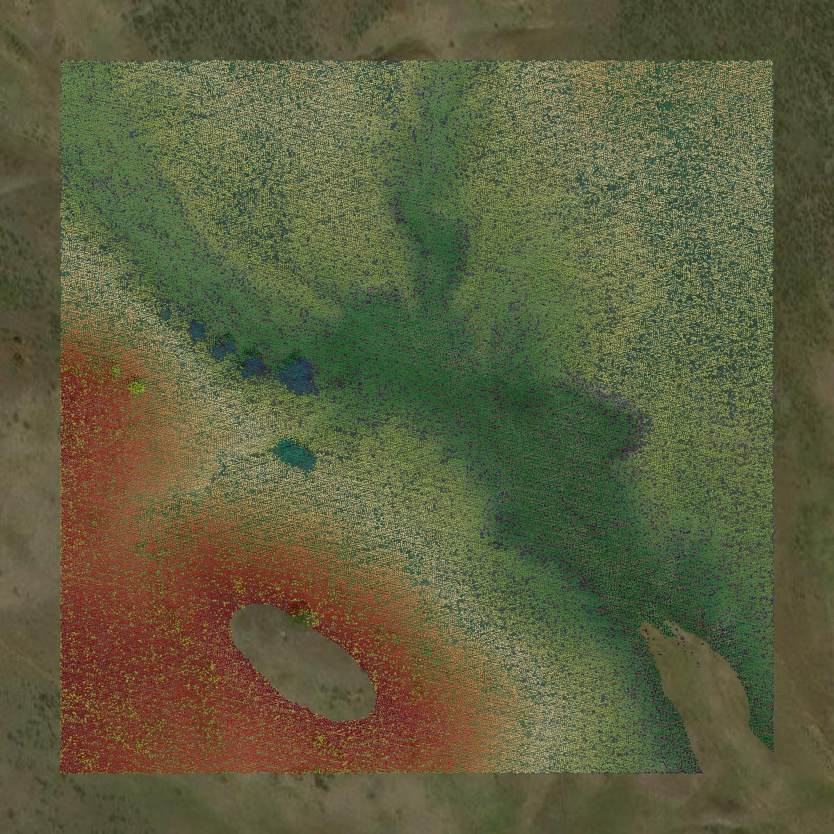 This image shows a LiDAR point cloud in Powder River County created using GIS data in Equator.