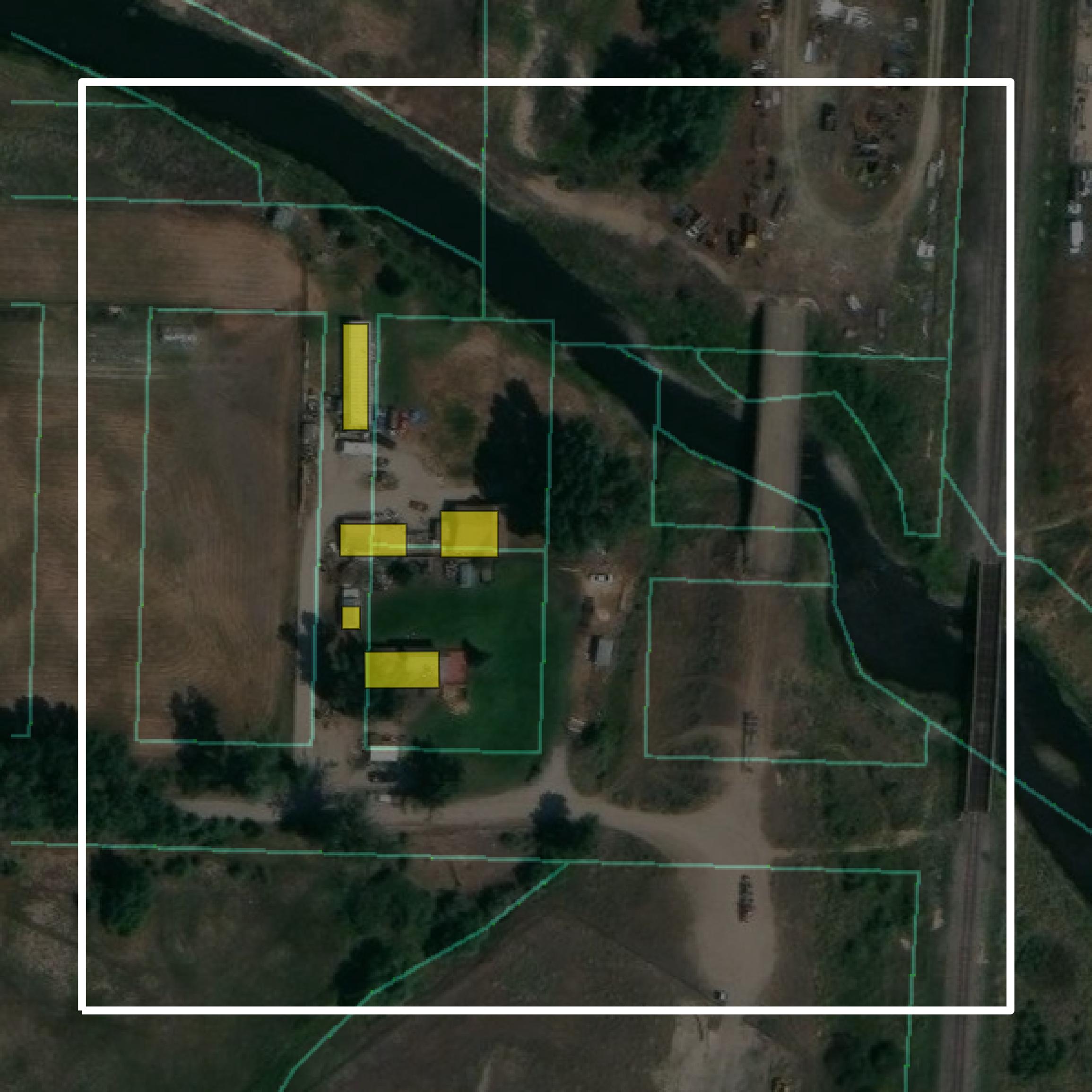 This image shows parcel and building data in Powell County created using GIS data in Equator.