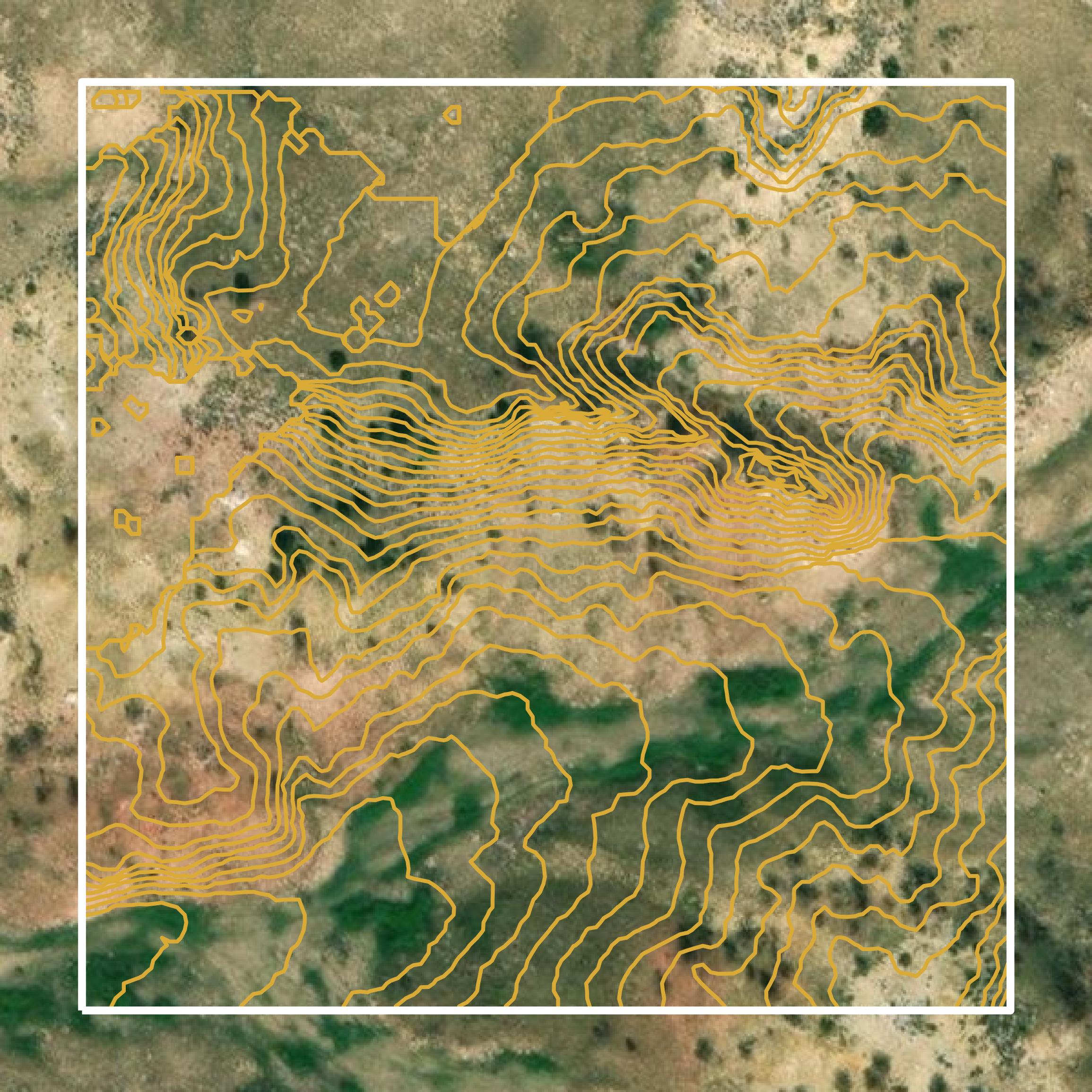 This image shows a contour map in Rosebud County created using GIS data in Equator.