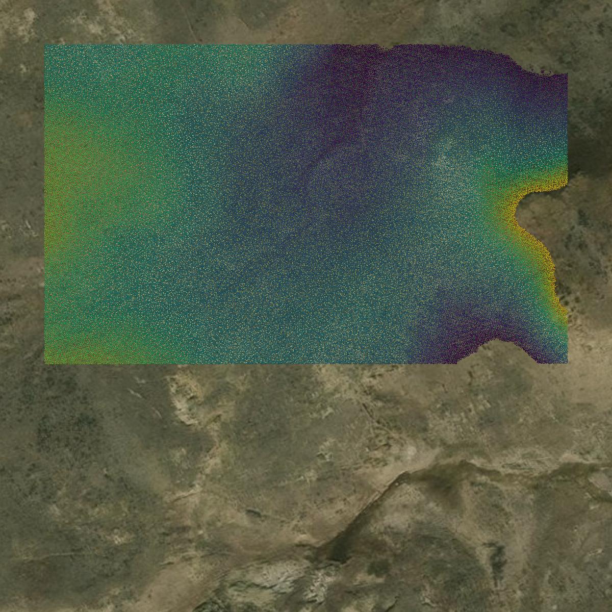 This image shows a LiDAR point cloud in Rosebud County created using GIS data in Equator.