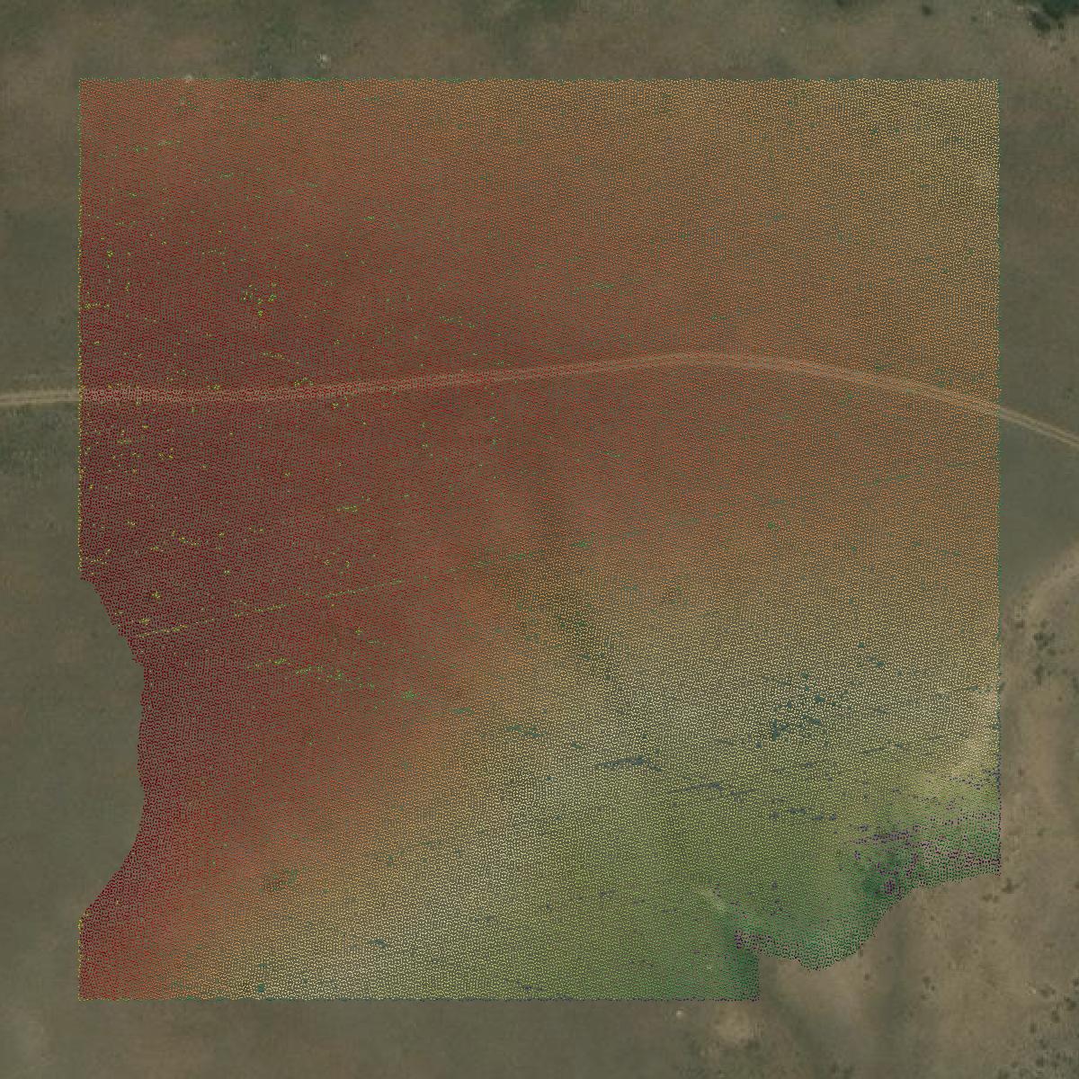 This image shows a LiDAR point cloud in Silver Bow County created using GIS data in Equator.
