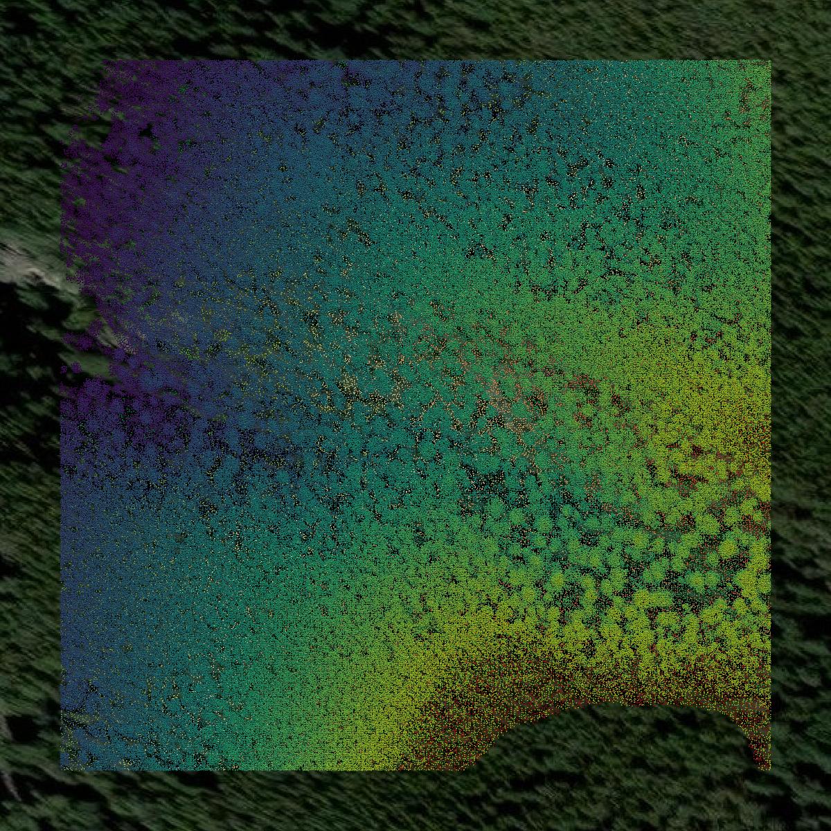 This image shows a LiDAR point cloud in Sweet Grass County created using GIS data in Equator.