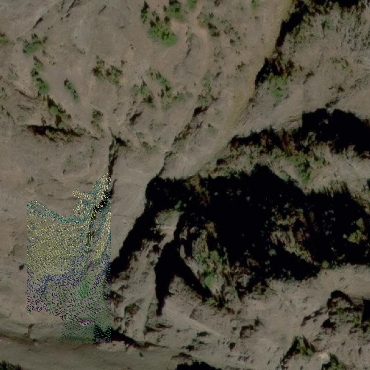 This image shows a LiDAR point cloud in Sweet Grass County created using GIS data in Equator.