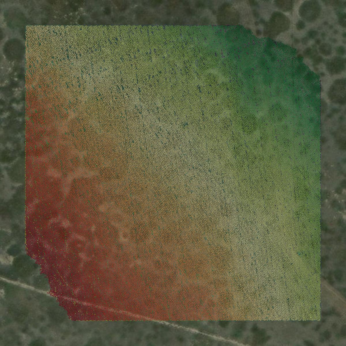 This image shows a LiDAR point cloud in Teton County created using GIS data in Equator.