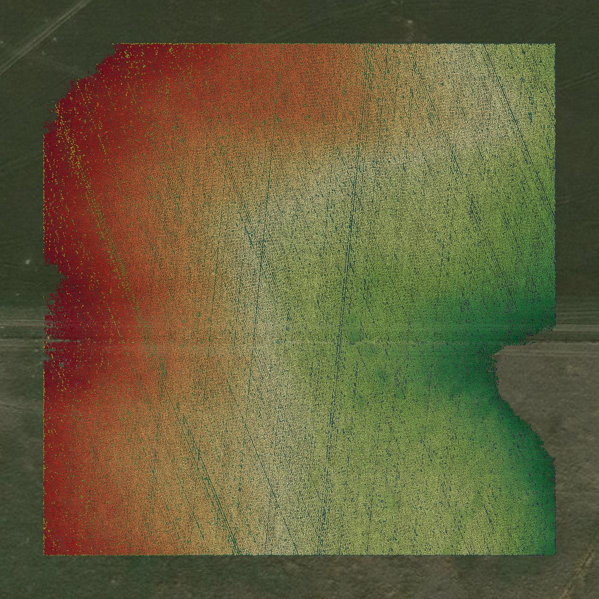 This image shows a LiDAR point cloud in Wheatland County created using GIS data in Equator.