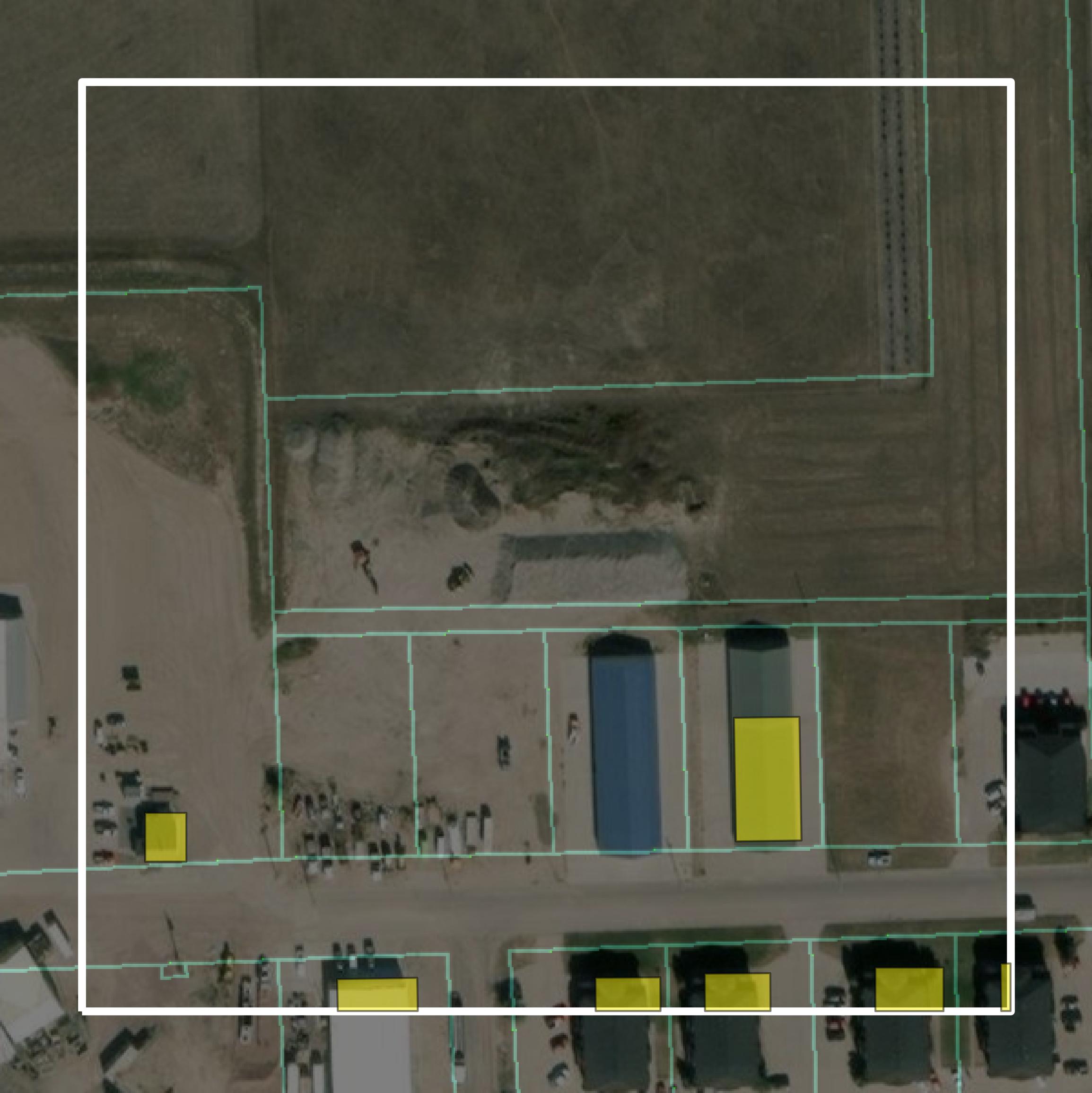 This image shows parcel and building data in Box Butte County created using GIS data in Equator.