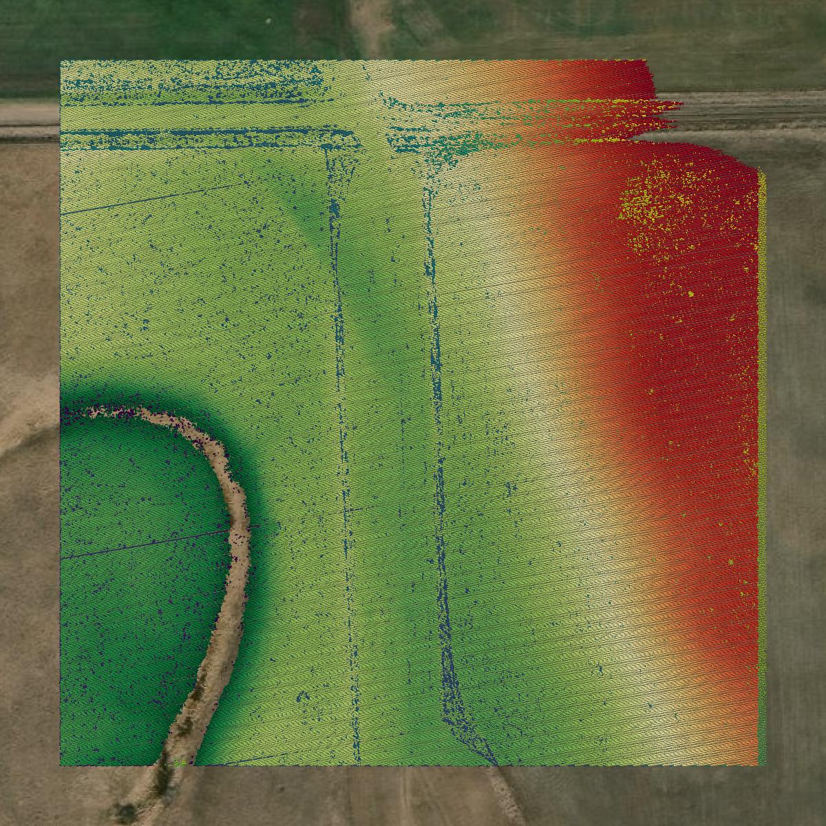 This image shows a LiDAR point cloud in Box Butte County created using GIS data in Equator.