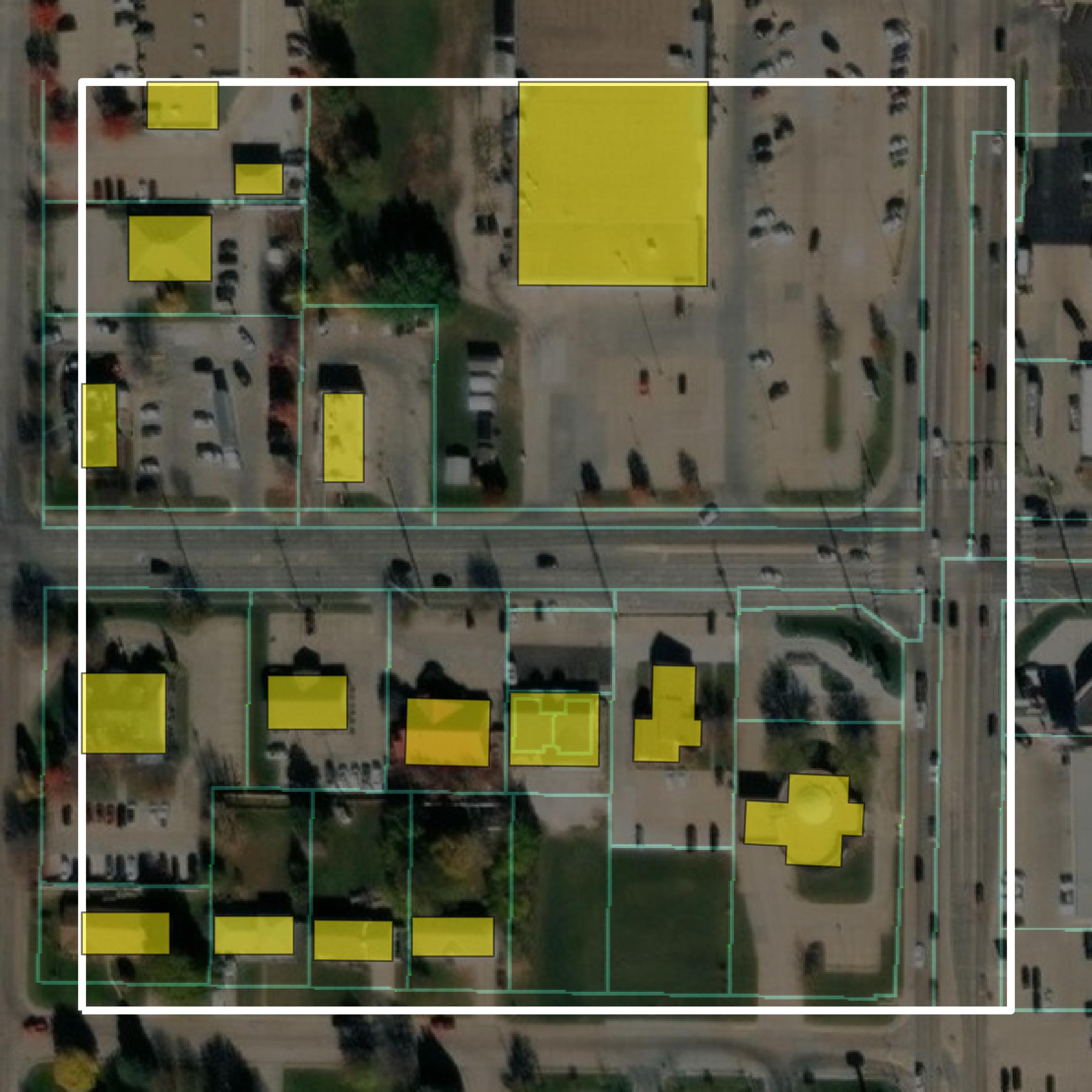 This image shows parcel and building data in Buffalo County created using GIS data in Equator.