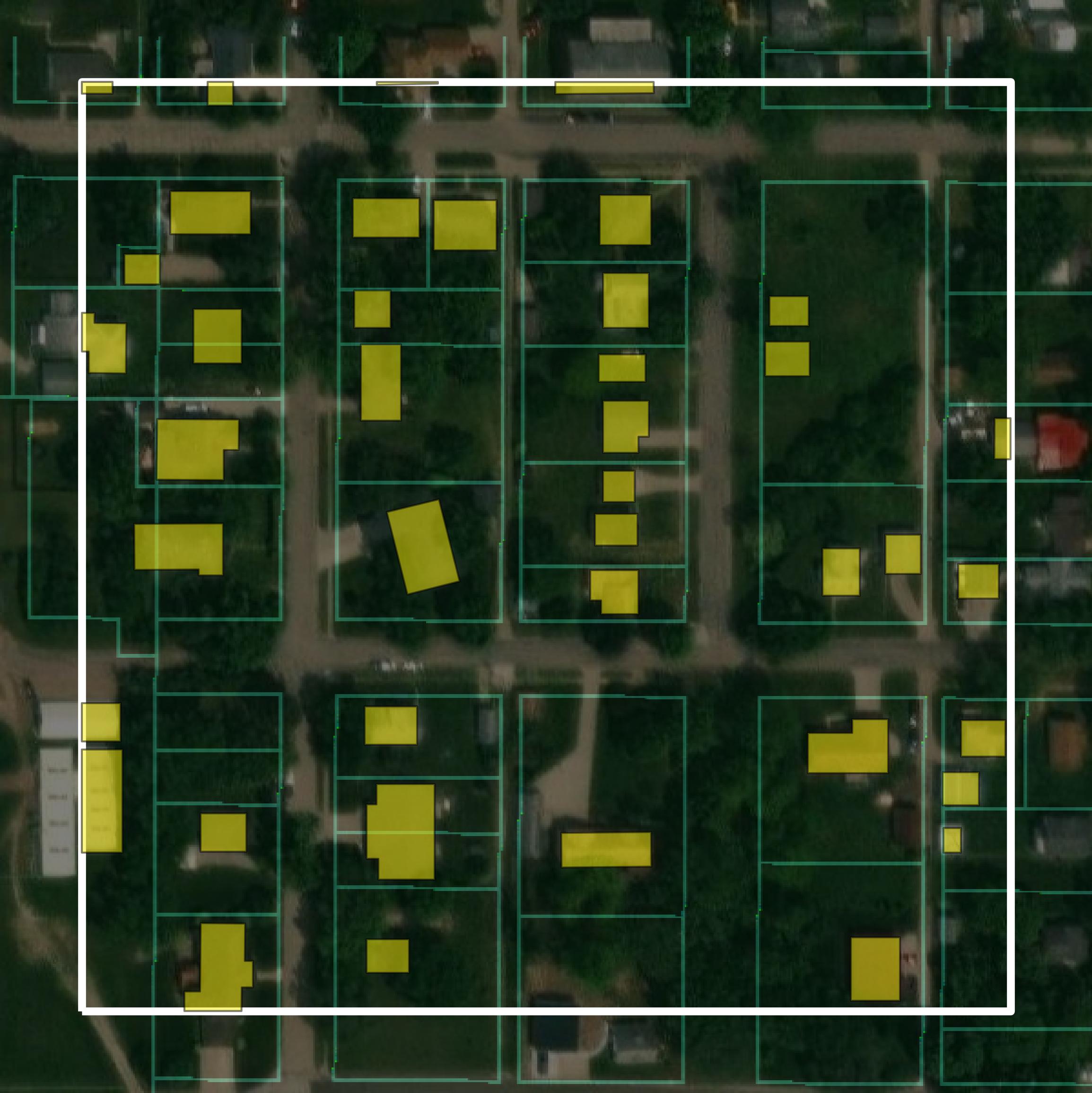 This image shows parcel and building data in Burt County created using GIS data in Equator.