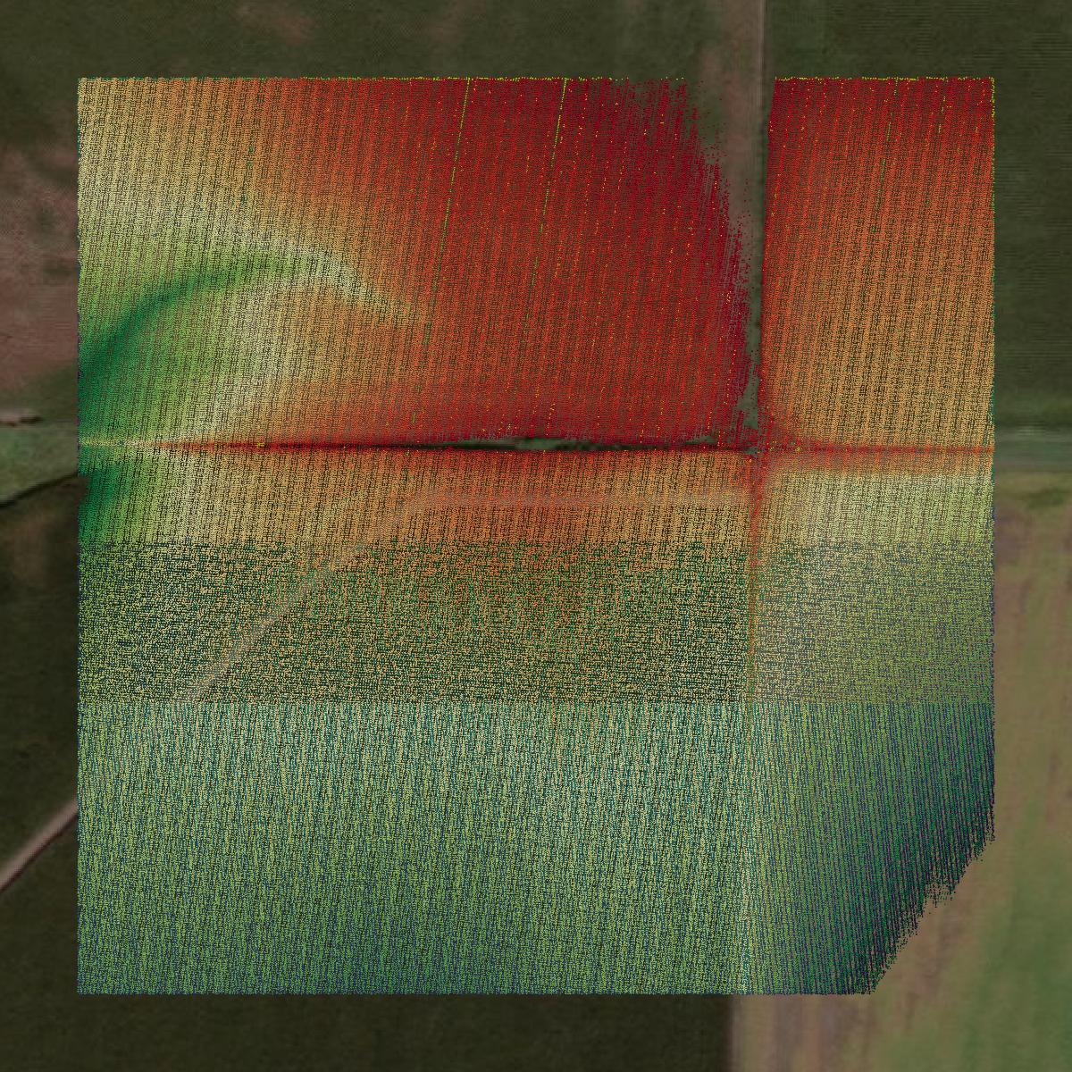 This image shows a LiDAR point cloud in Butler County created using GIS data in Equator.