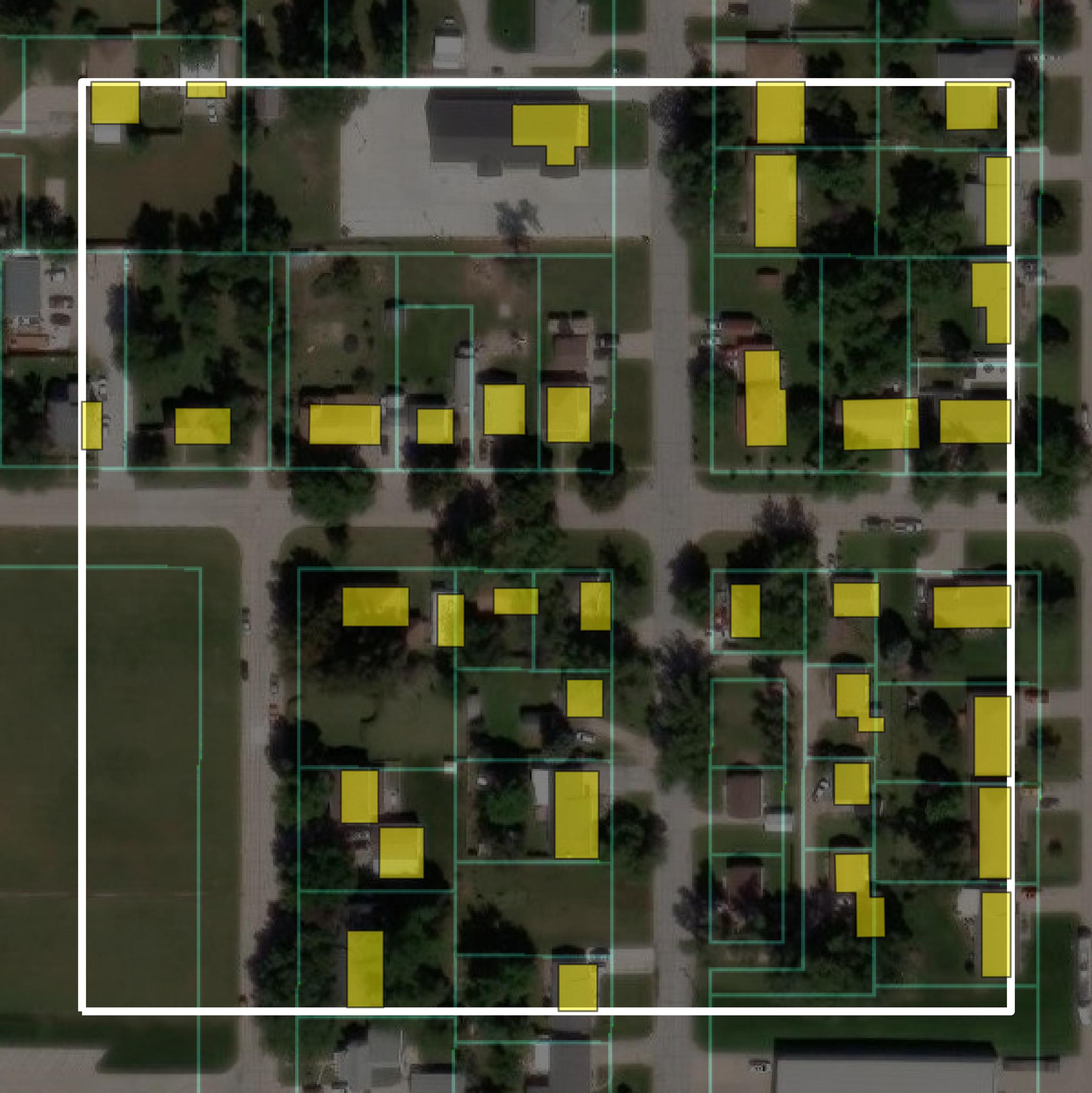 This image shows parcel and building data in Colfax County created using GIS data in Equator.