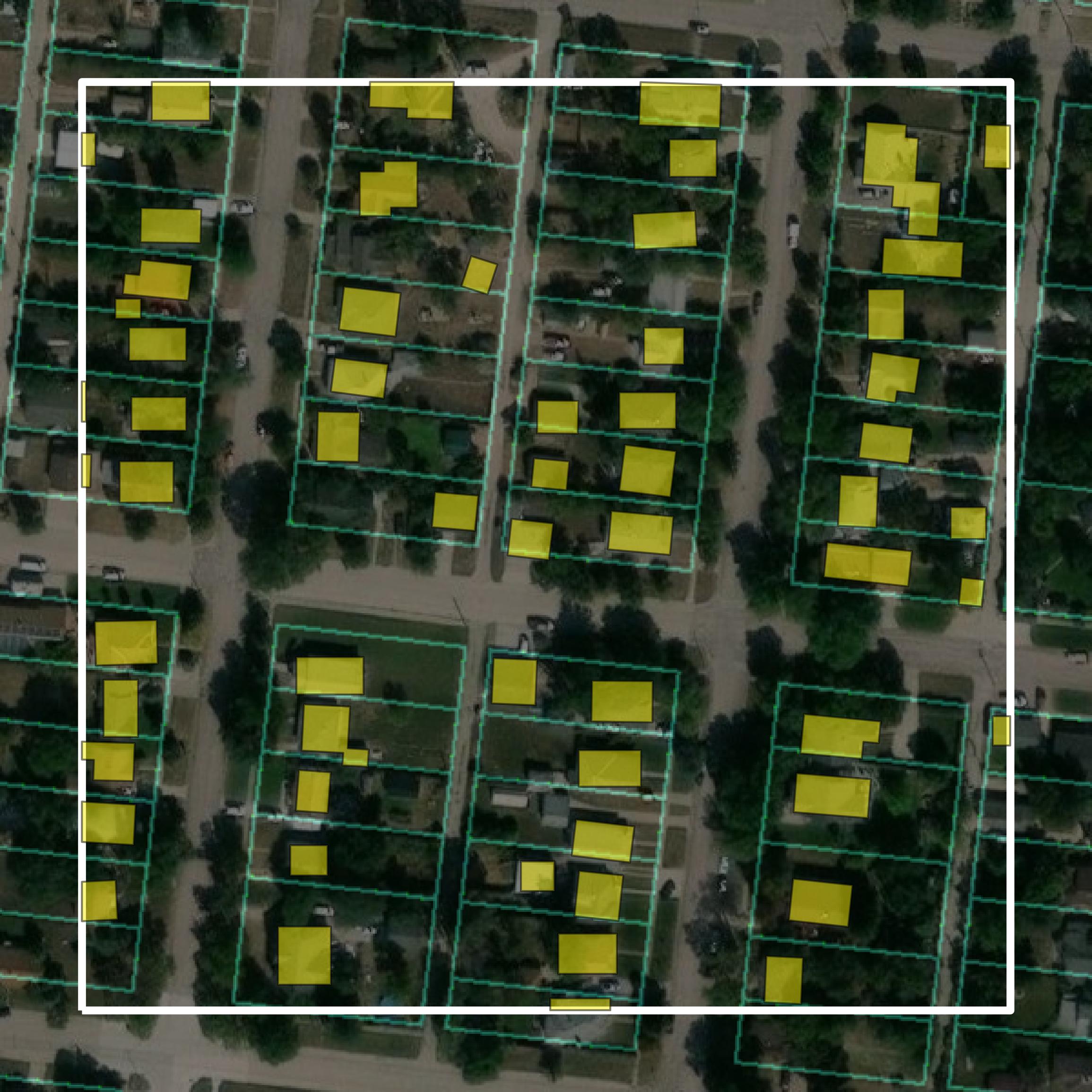 This image shows parcel and building data in Dawes County created using GIS data in Equator.