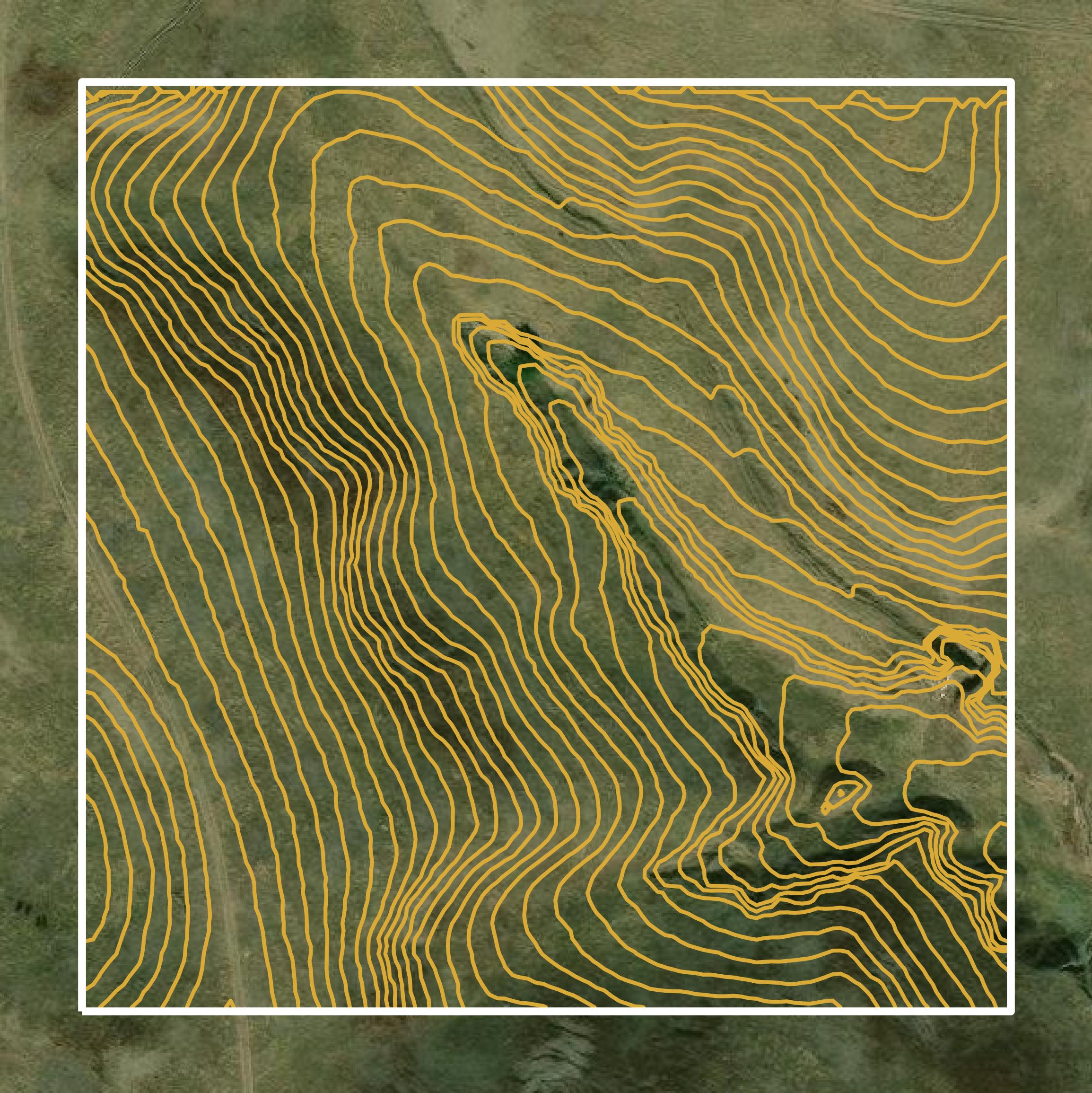 This image shows a contour map in Dawson County created using GIS data in Equator.