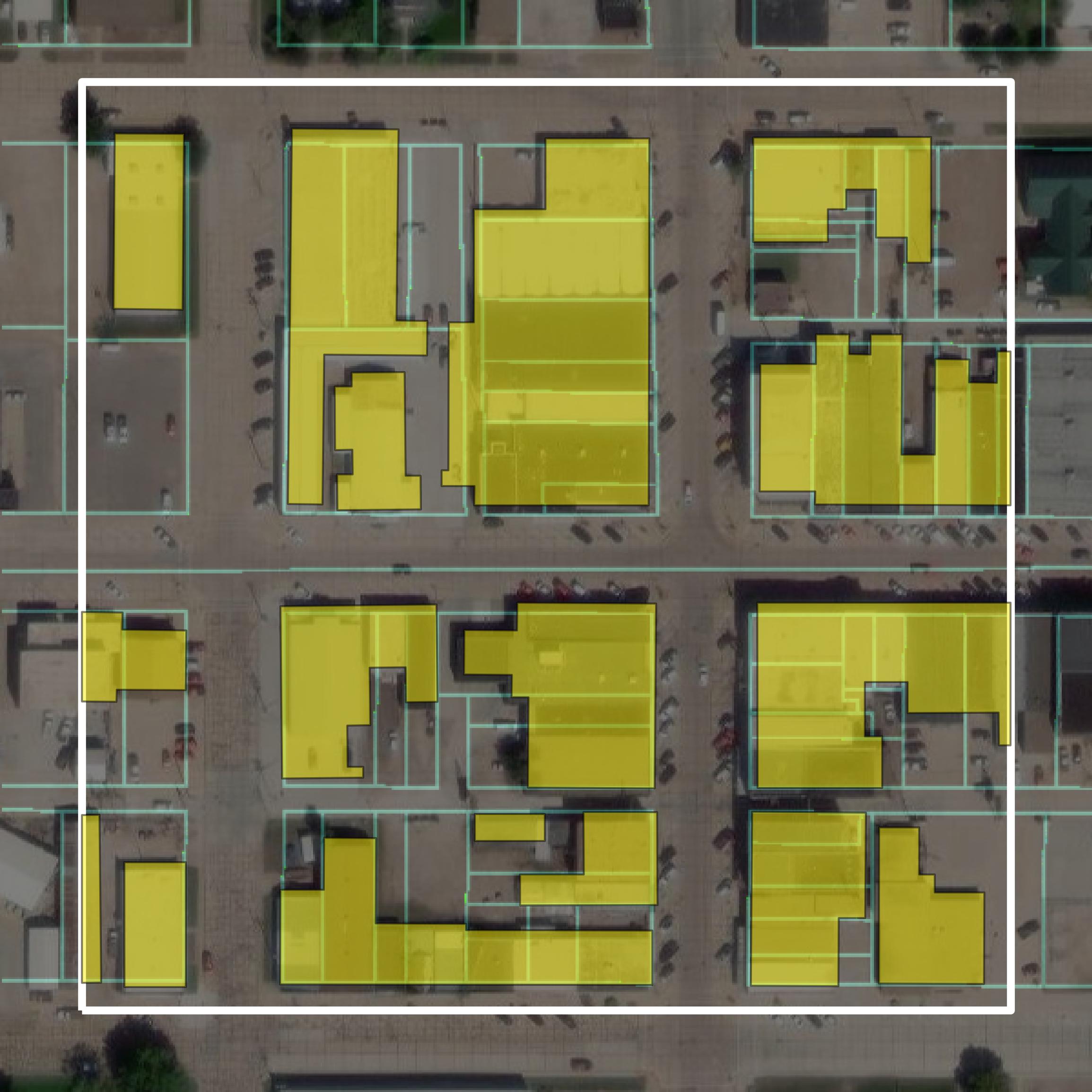 This image shows parcel and building data in Dawson County created using GIS data in Equator.