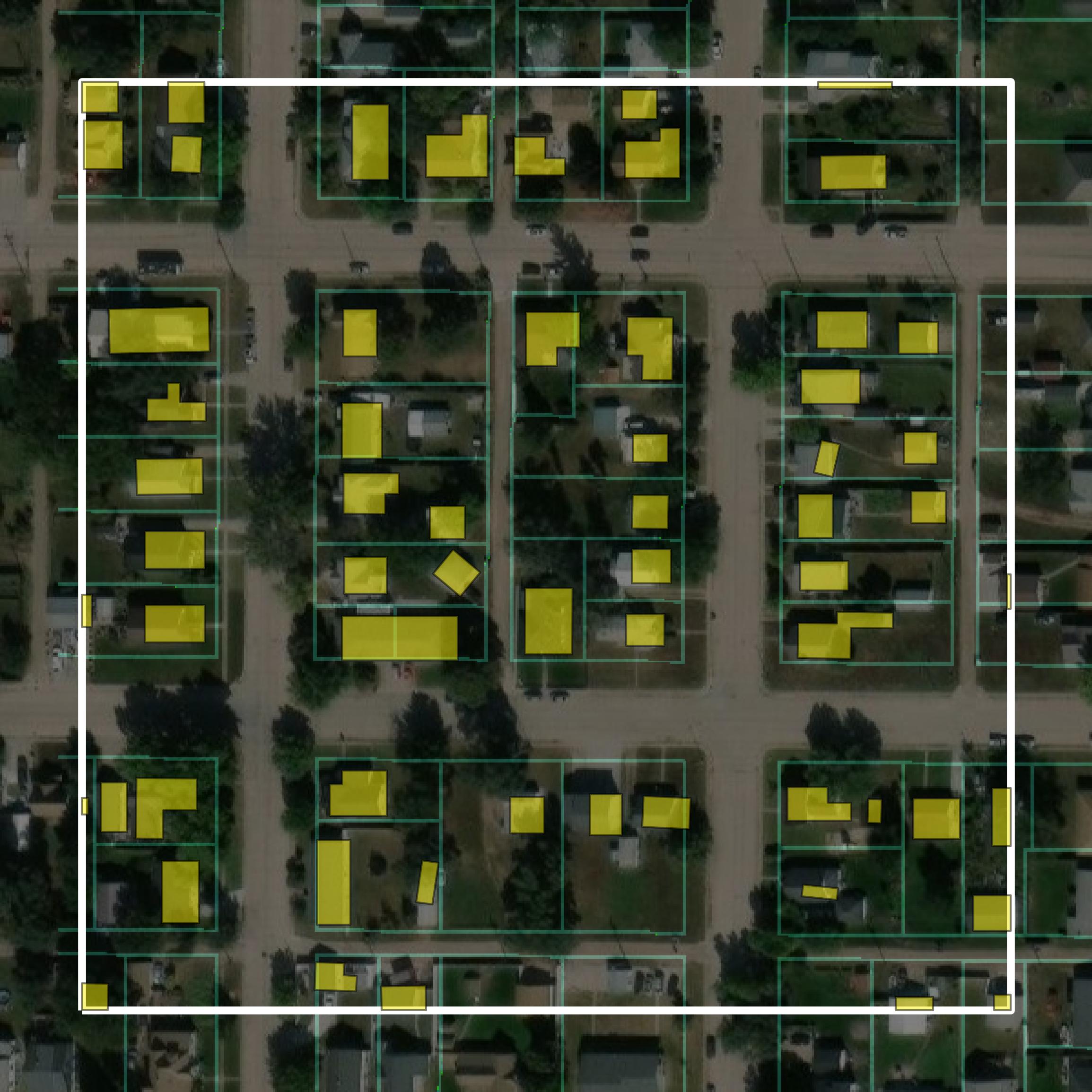 This image shows parcel and building data in Dawson County created using GIS data in Equator.