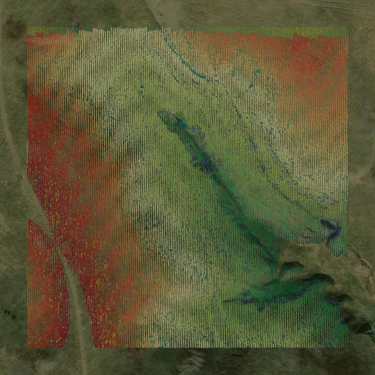 This image shows a LiDAR point cloud in Dawson County created using GIS data in Equator.