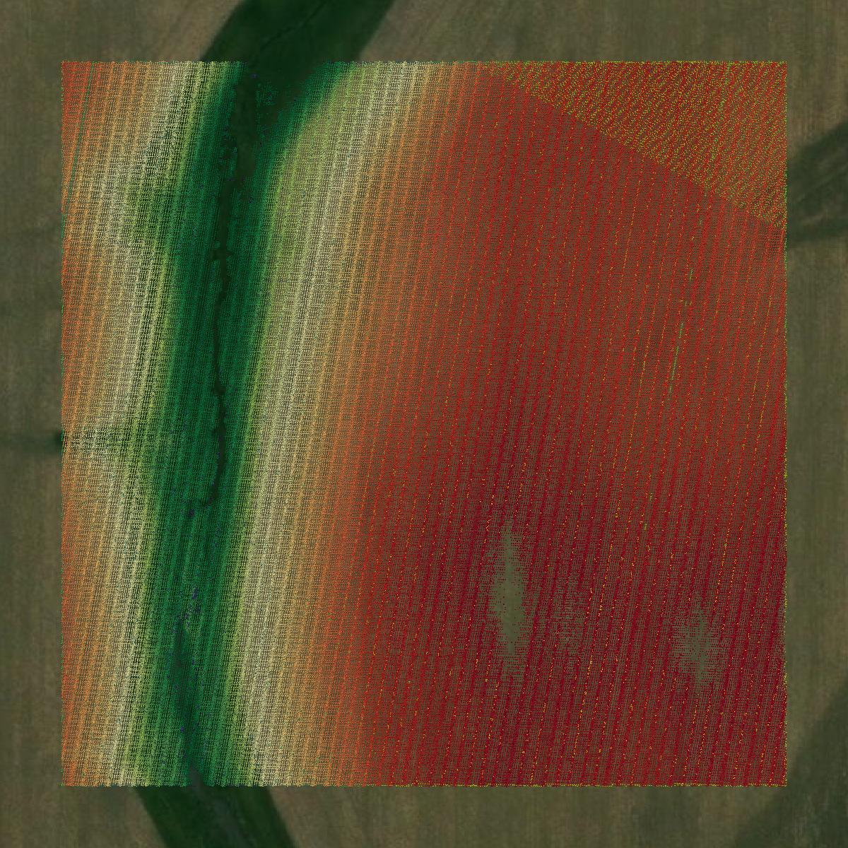 This image shows a LiDAR point cloud in Dodge County created using GIS data in Equator.