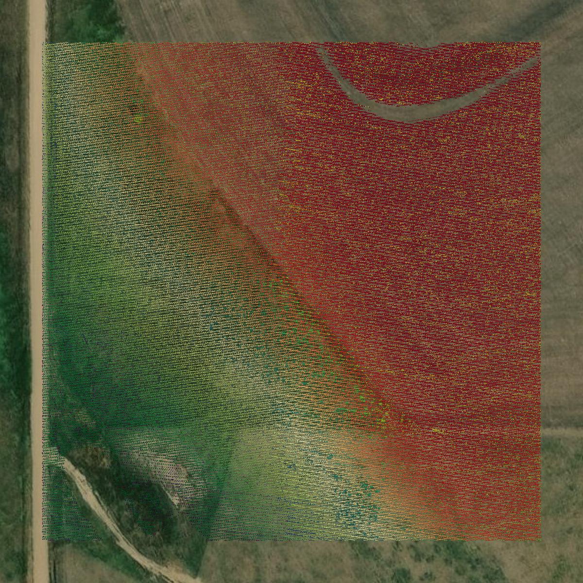 This image shows a LiDAR point cloud in Dundy County created using GIS data in Equator.