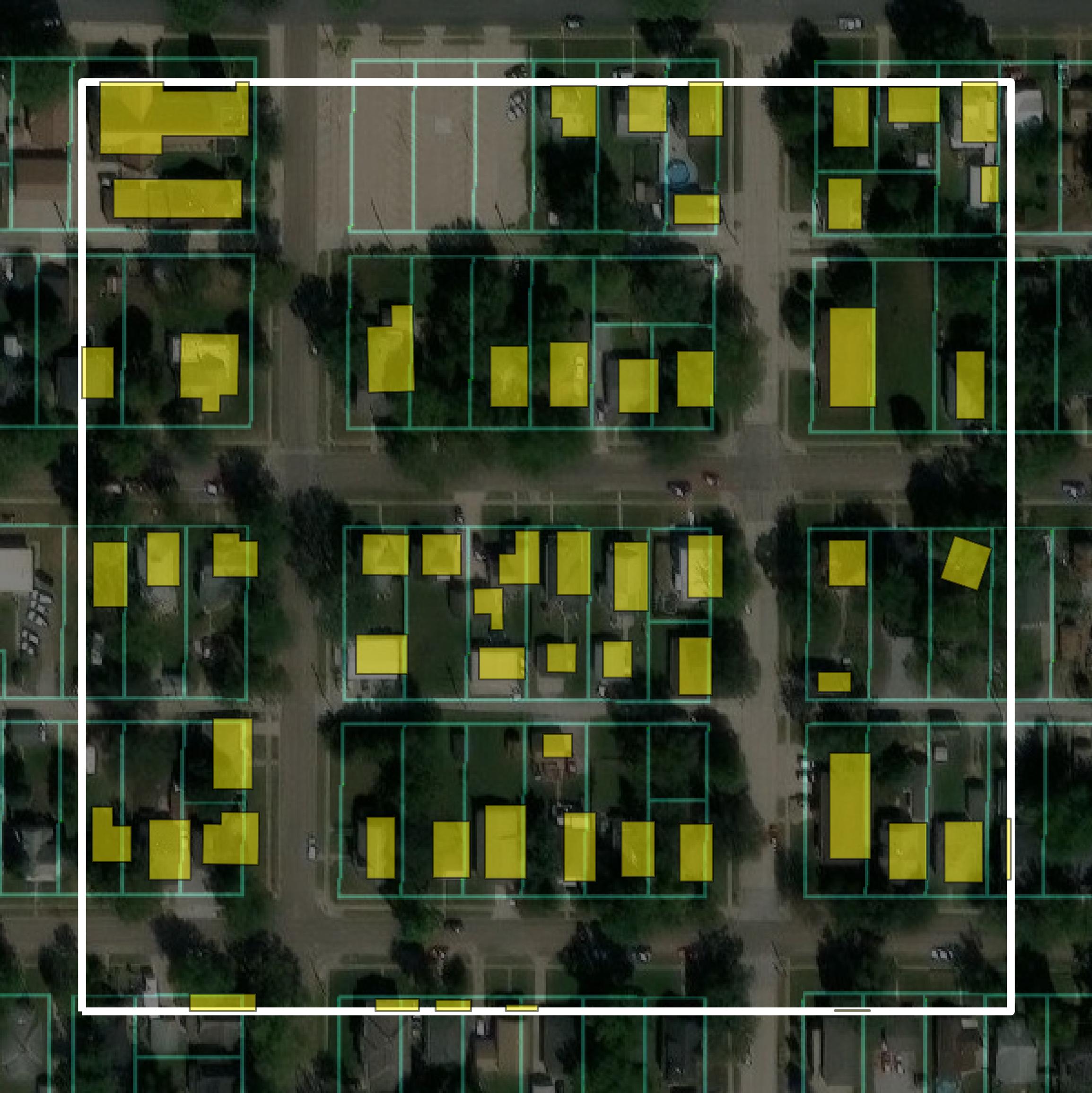 This image shows parcel and building data in Gage County created using GIS data in Equator.