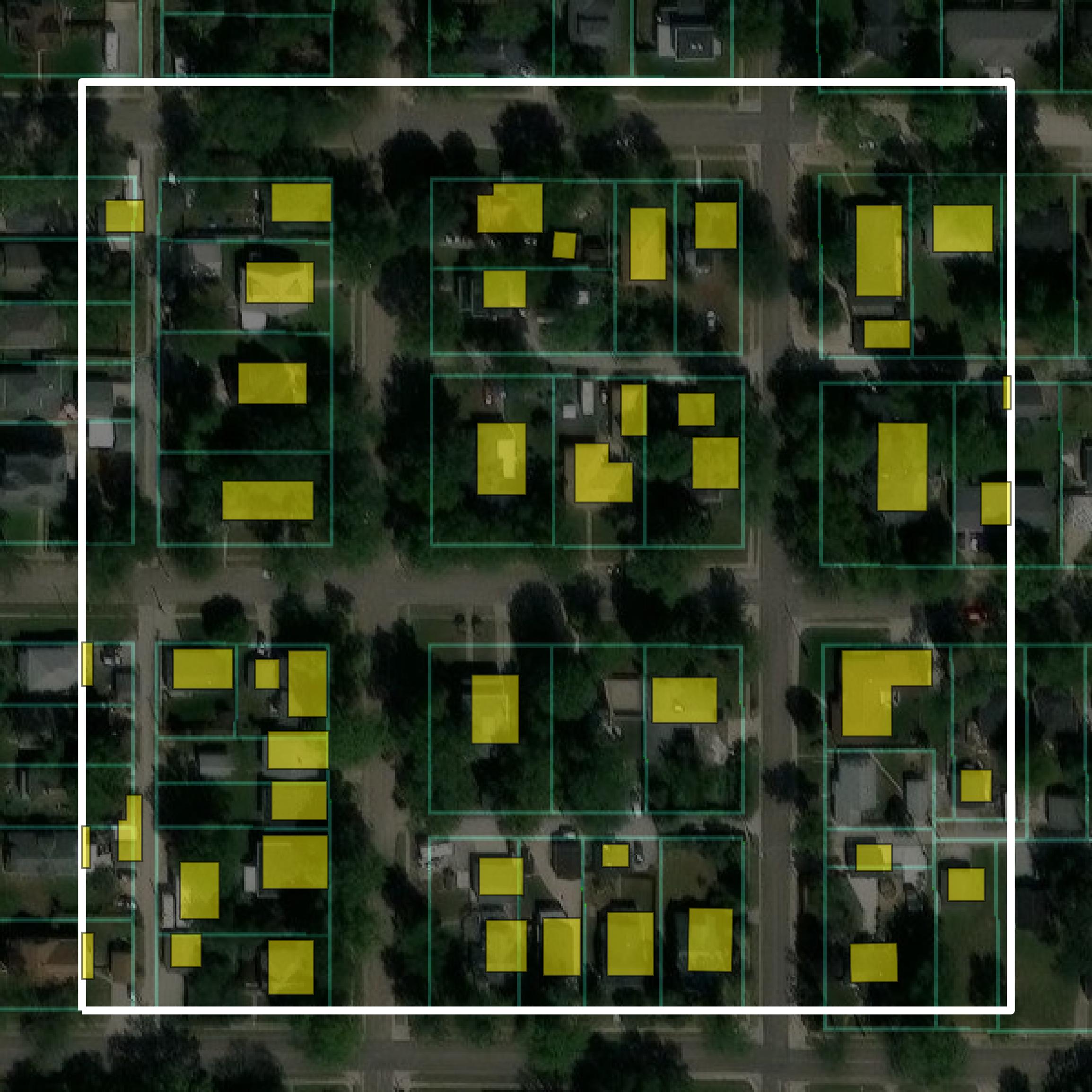 This image shows parcel and building data in Gage County created using GIS data in Equator.