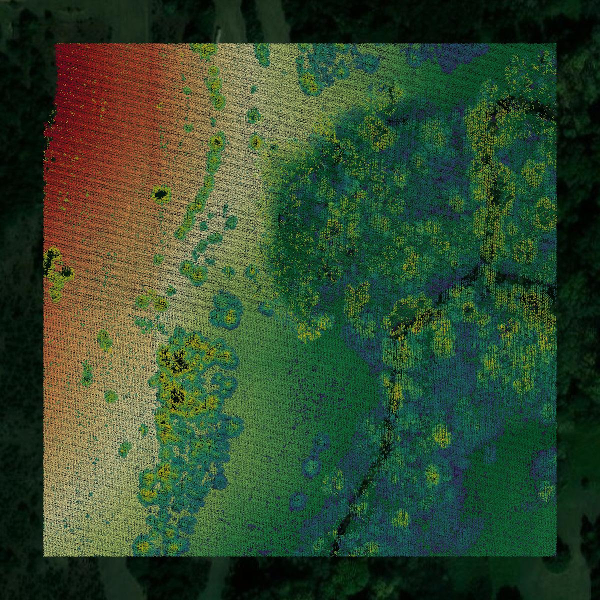 This image shows a LiDAR point cloud in Hamilton County created using GIS data in Equator.